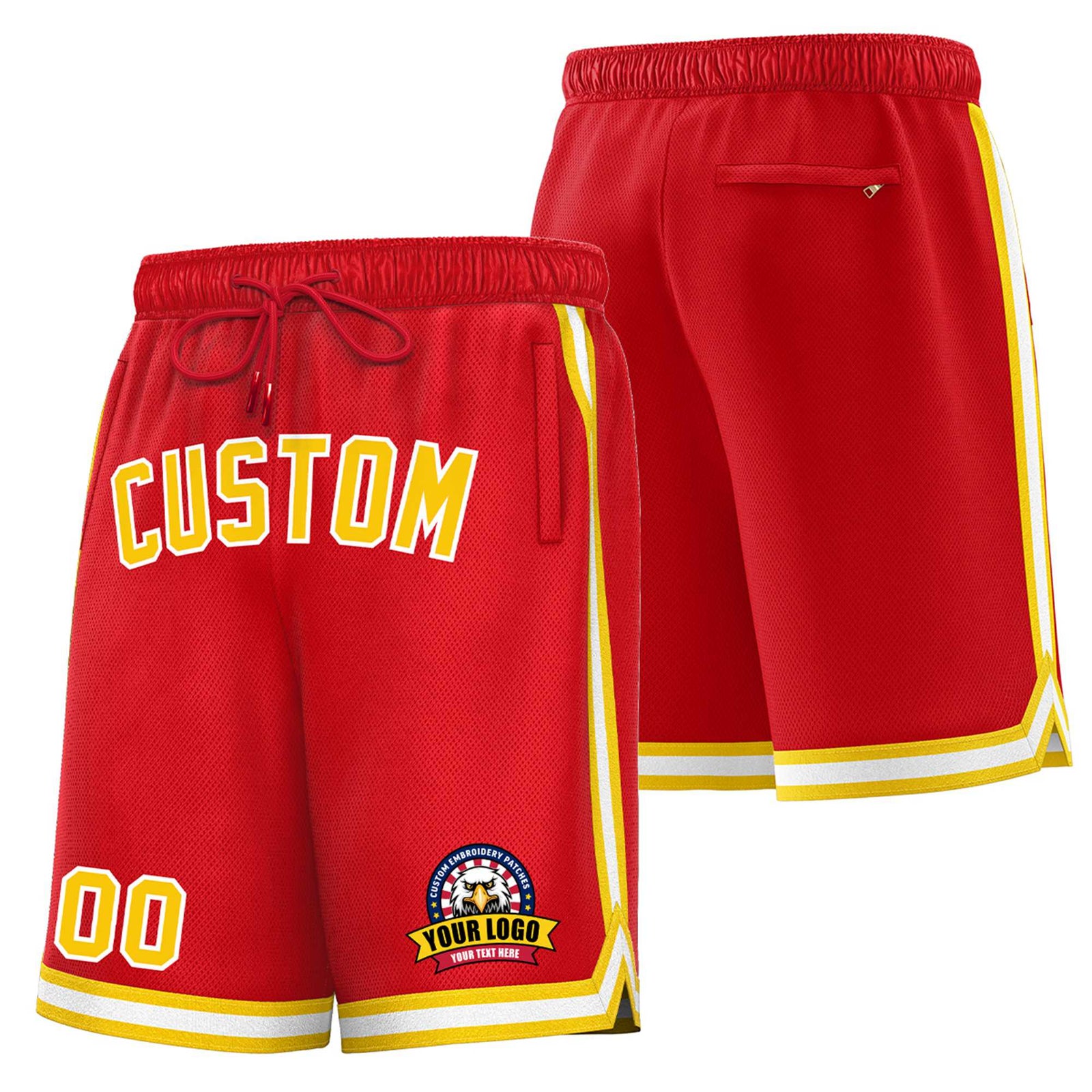 Custom Red Gold02-White Sport Basketball Shorts