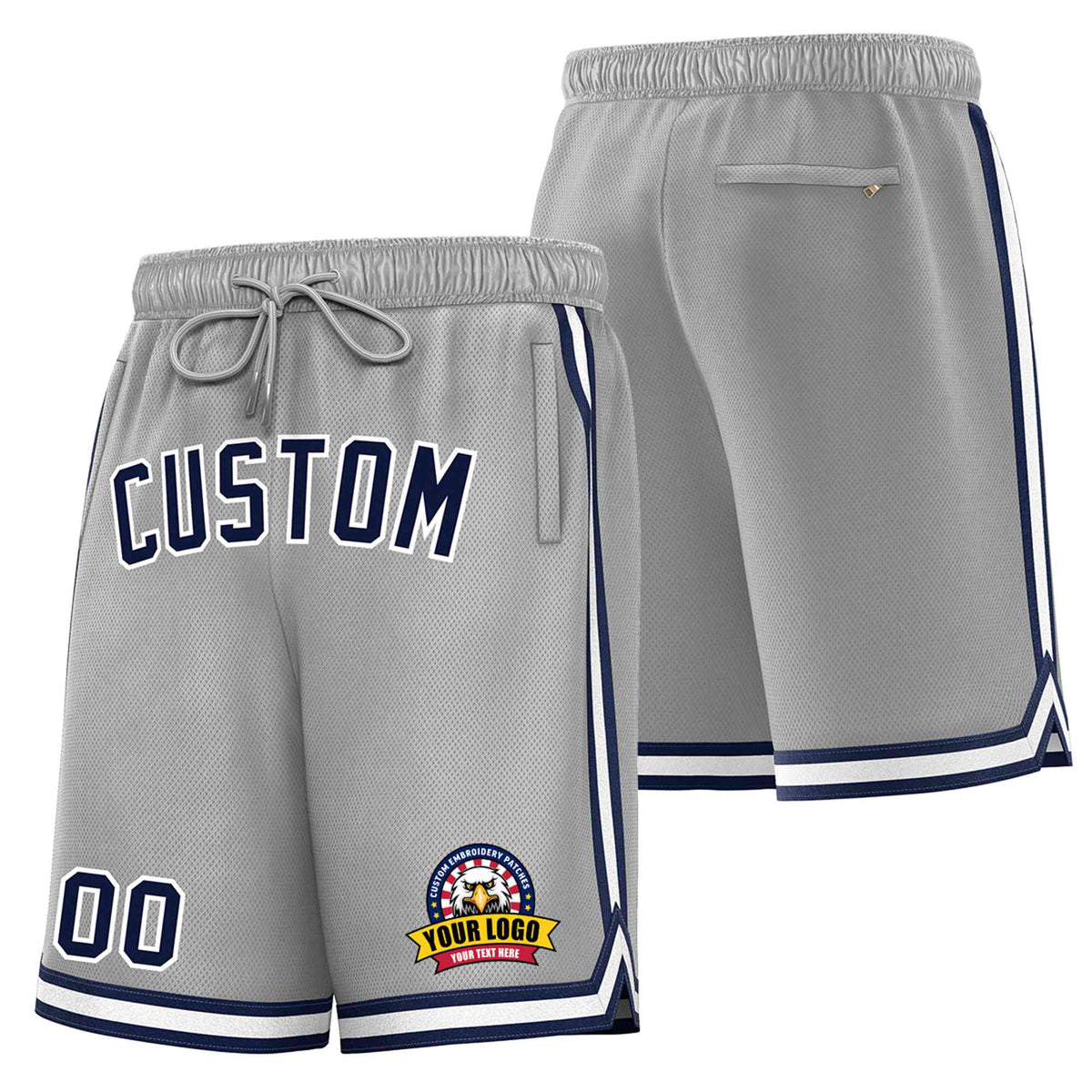 Custom Gray Navy-White Sport Basketball Shorts