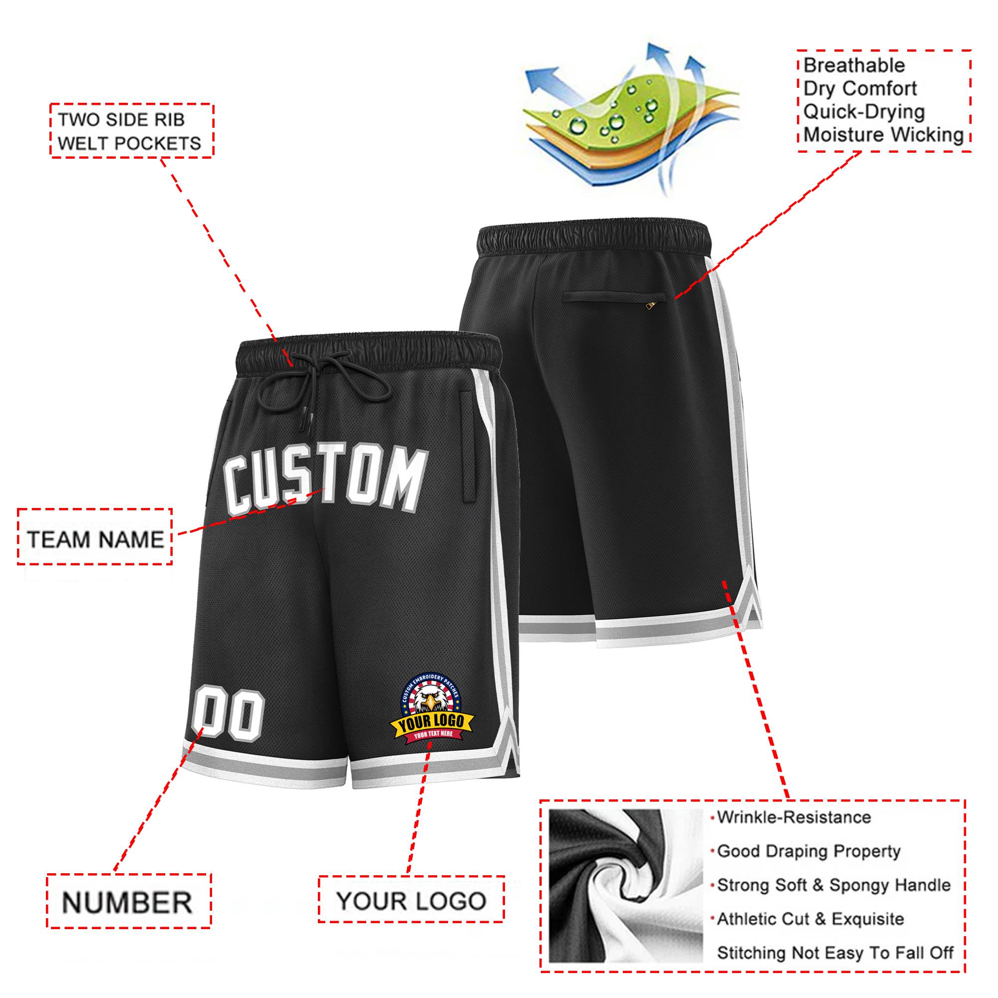 Custom Black Gray-White Sport Basketball Shorts