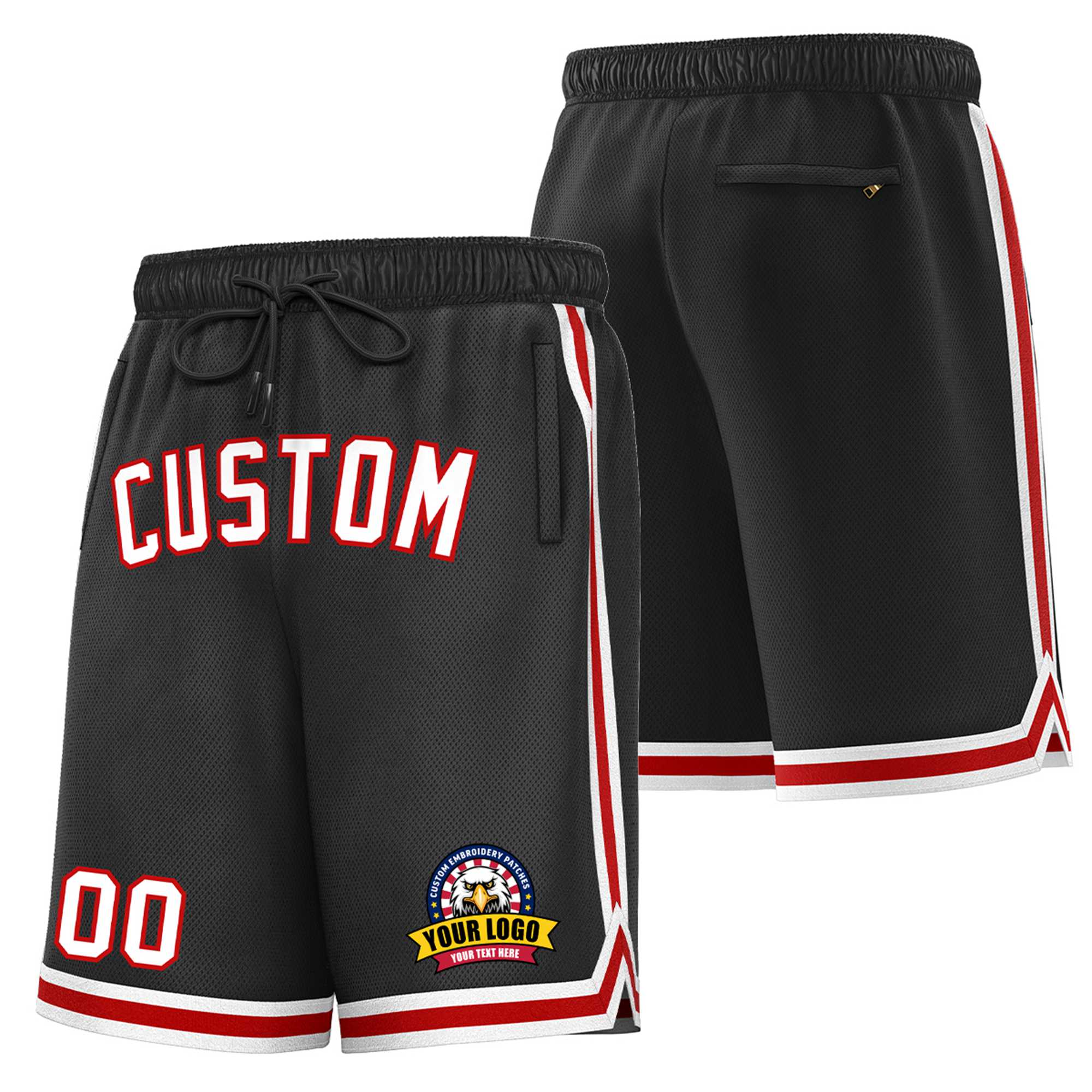 Custom Black Red-White Sport Basketball Shorts