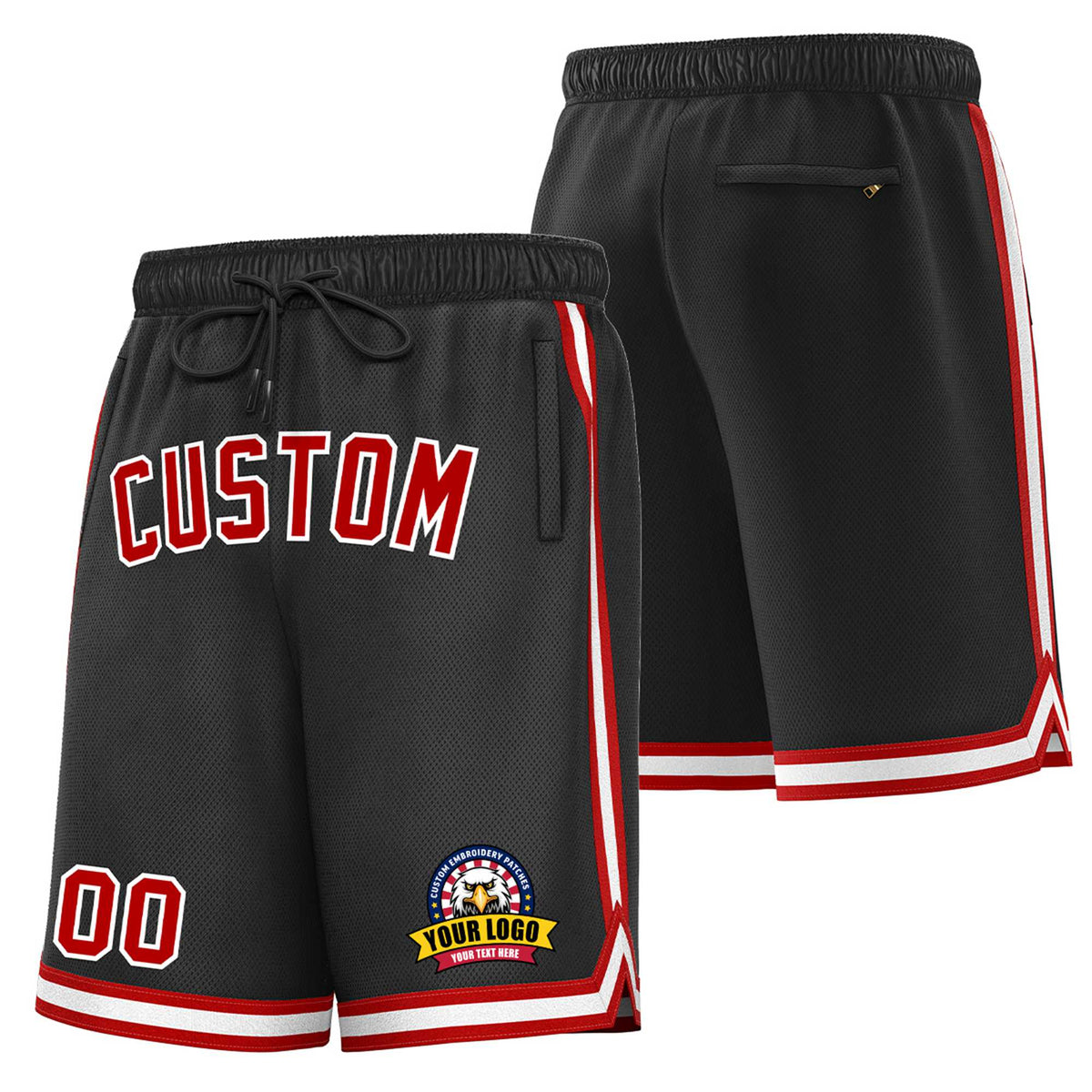 Custom Black Red-White Sport Basketball Shorts