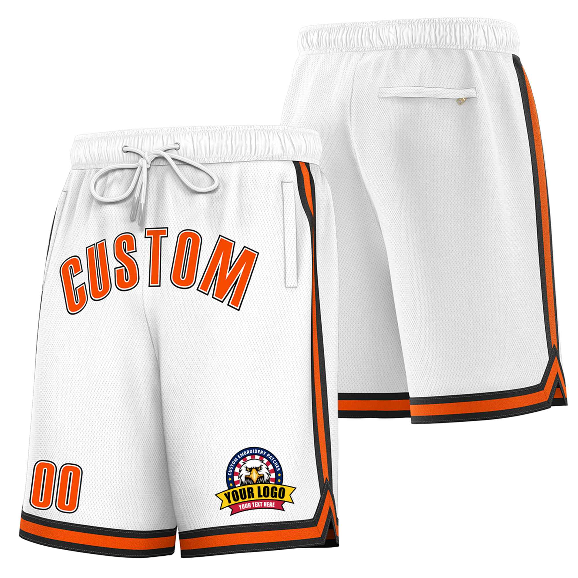 Custom White Orange-Black Sport Basketball Shorts