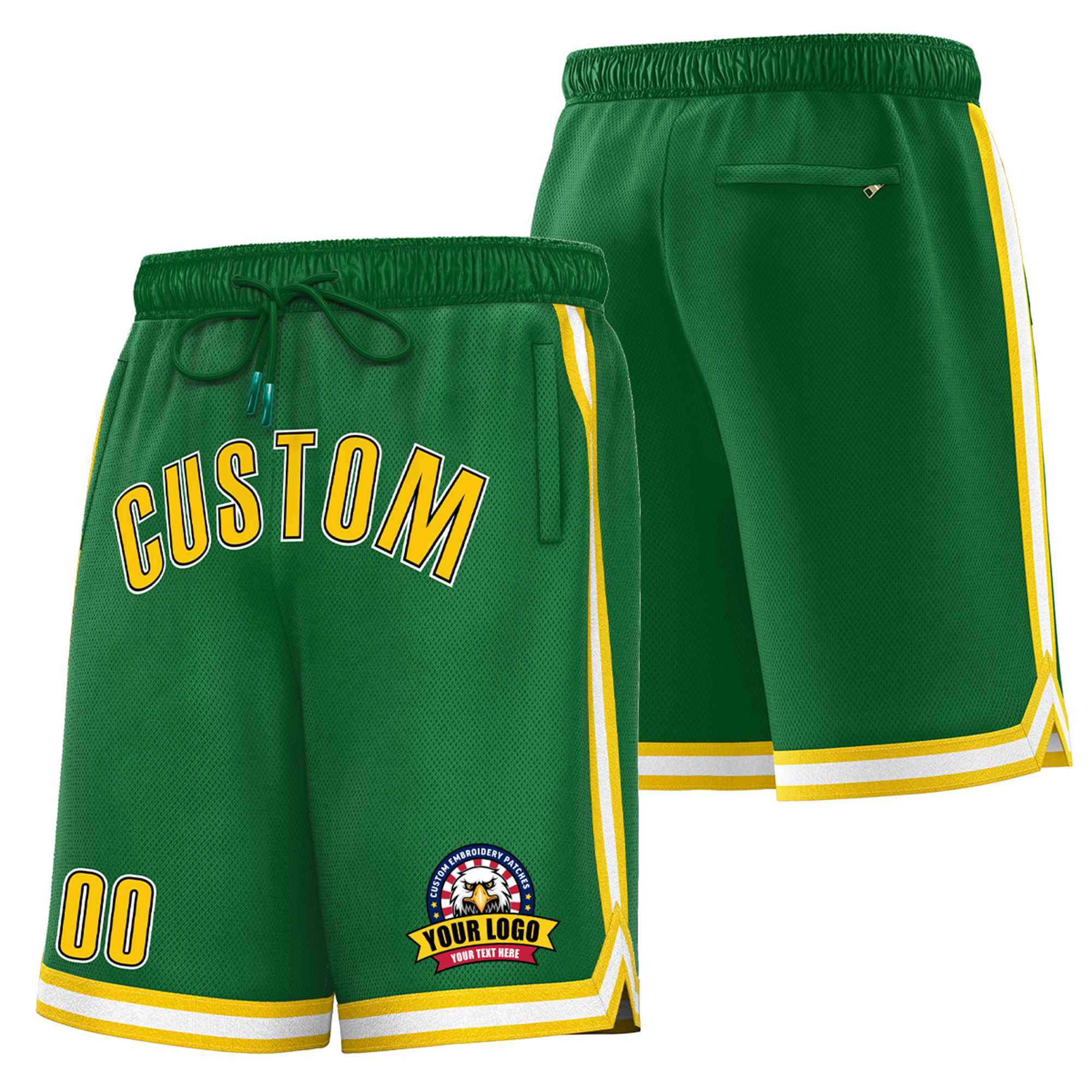 Custom Green Gold2-White Sport Basketball Shorts