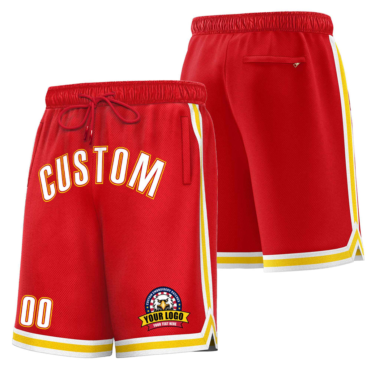 Custom Red Gold2-White Sport Basketball Shorts