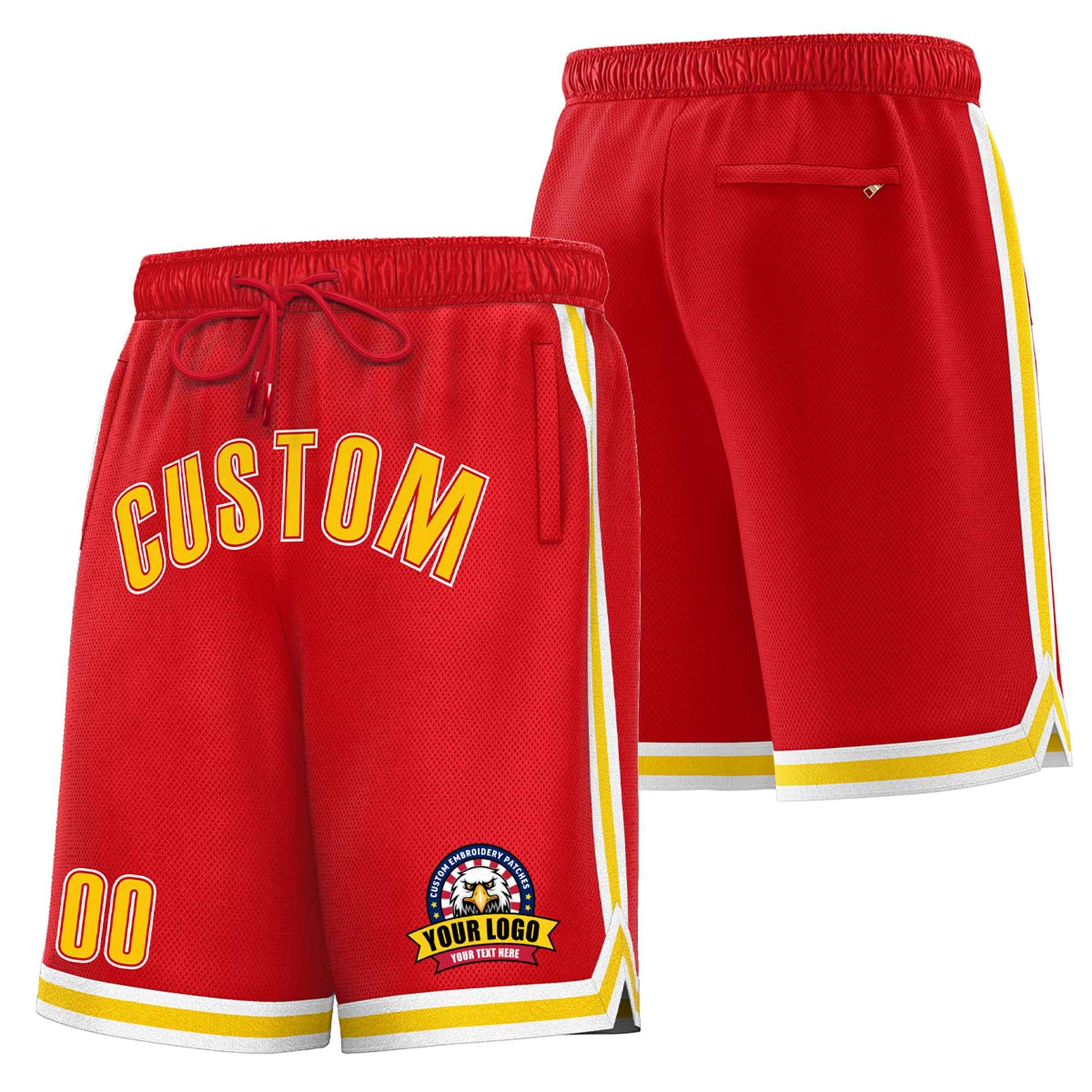 Custom Red Gold2-White Sport Basketball Shorts