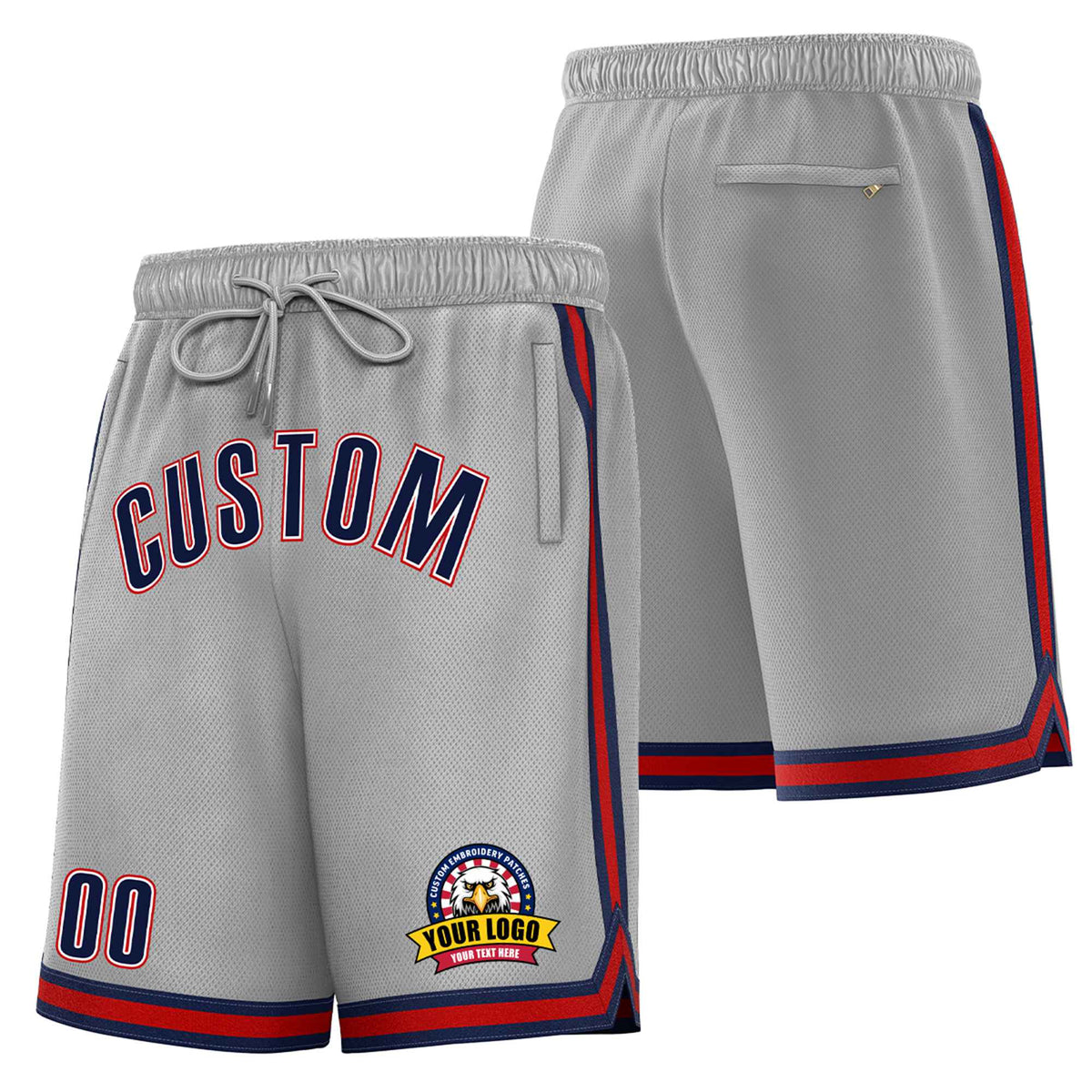 Custom Gray Red-Navy Sport Basketball Shorts