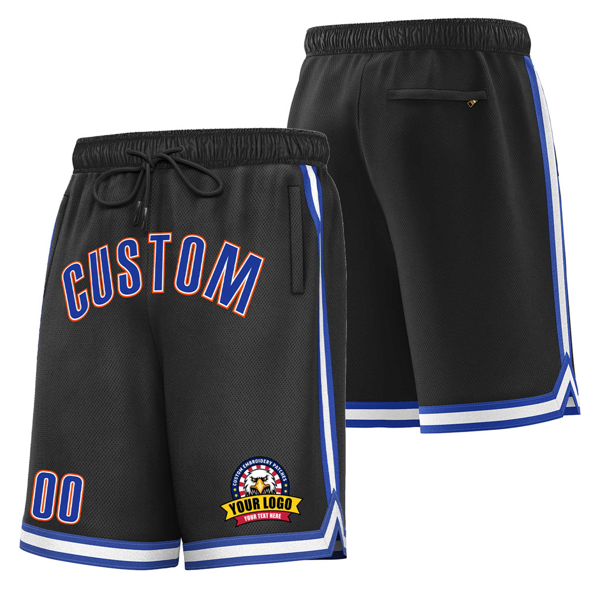 Custom Black Blue-White Sport Basketball Shorts