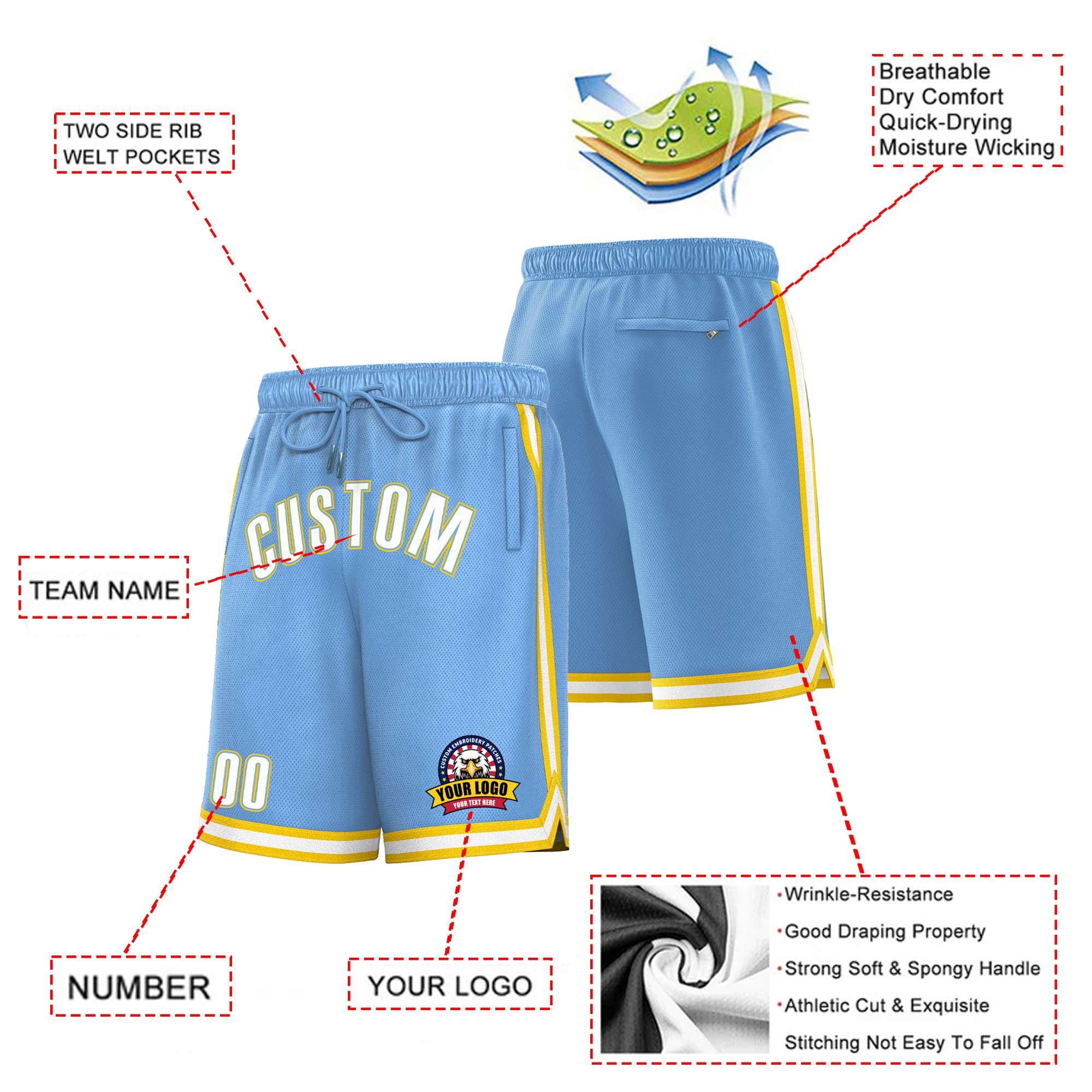 Custom Royal Gold-2 White Sport Basketball Shorts