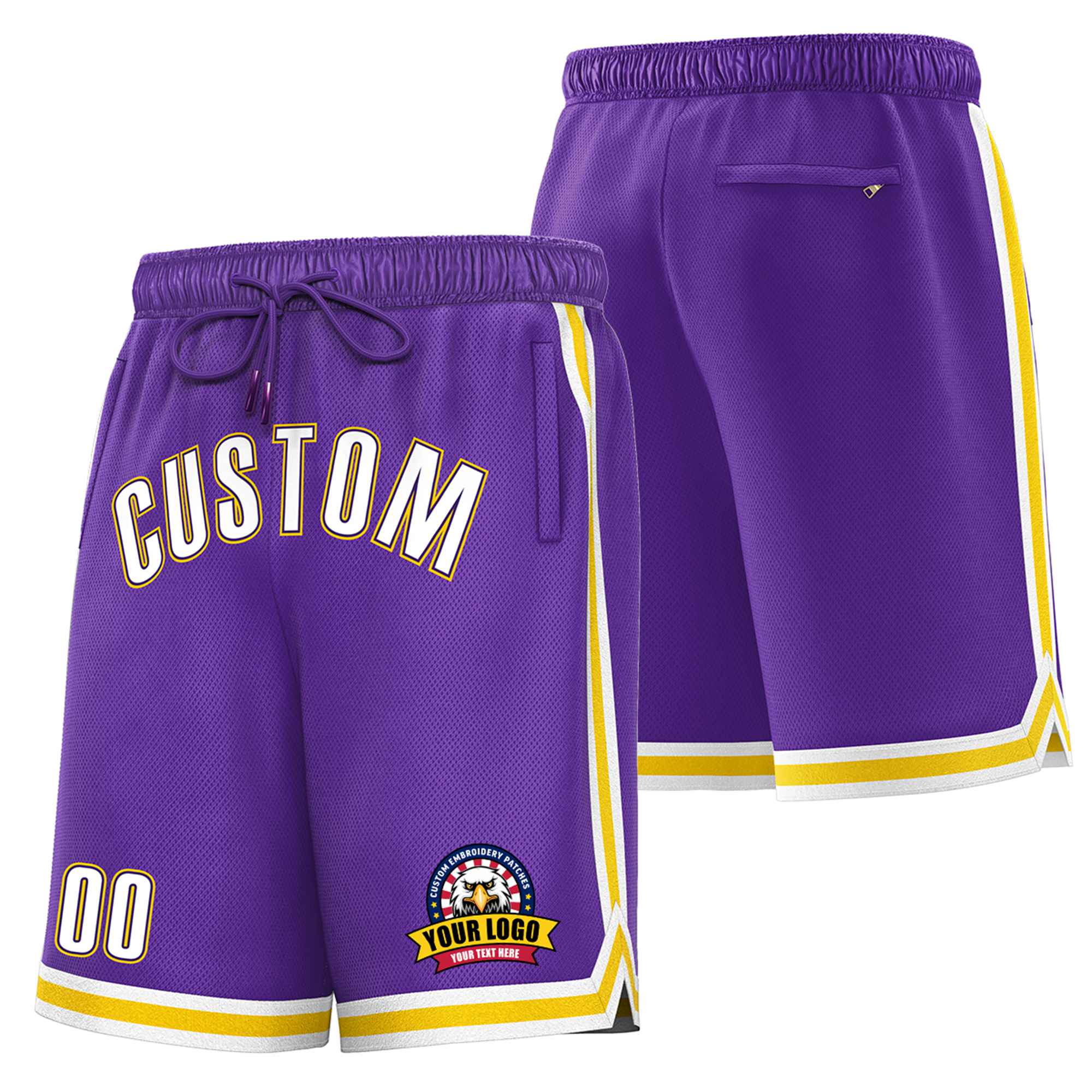 Custom Purple Gold-2 White Sport Basketball Shorts