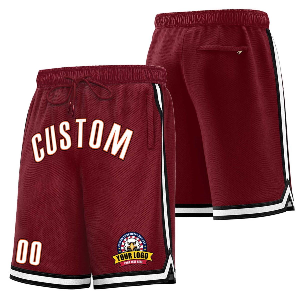 Custom Maroon Black-White Sport Basketball Shorts