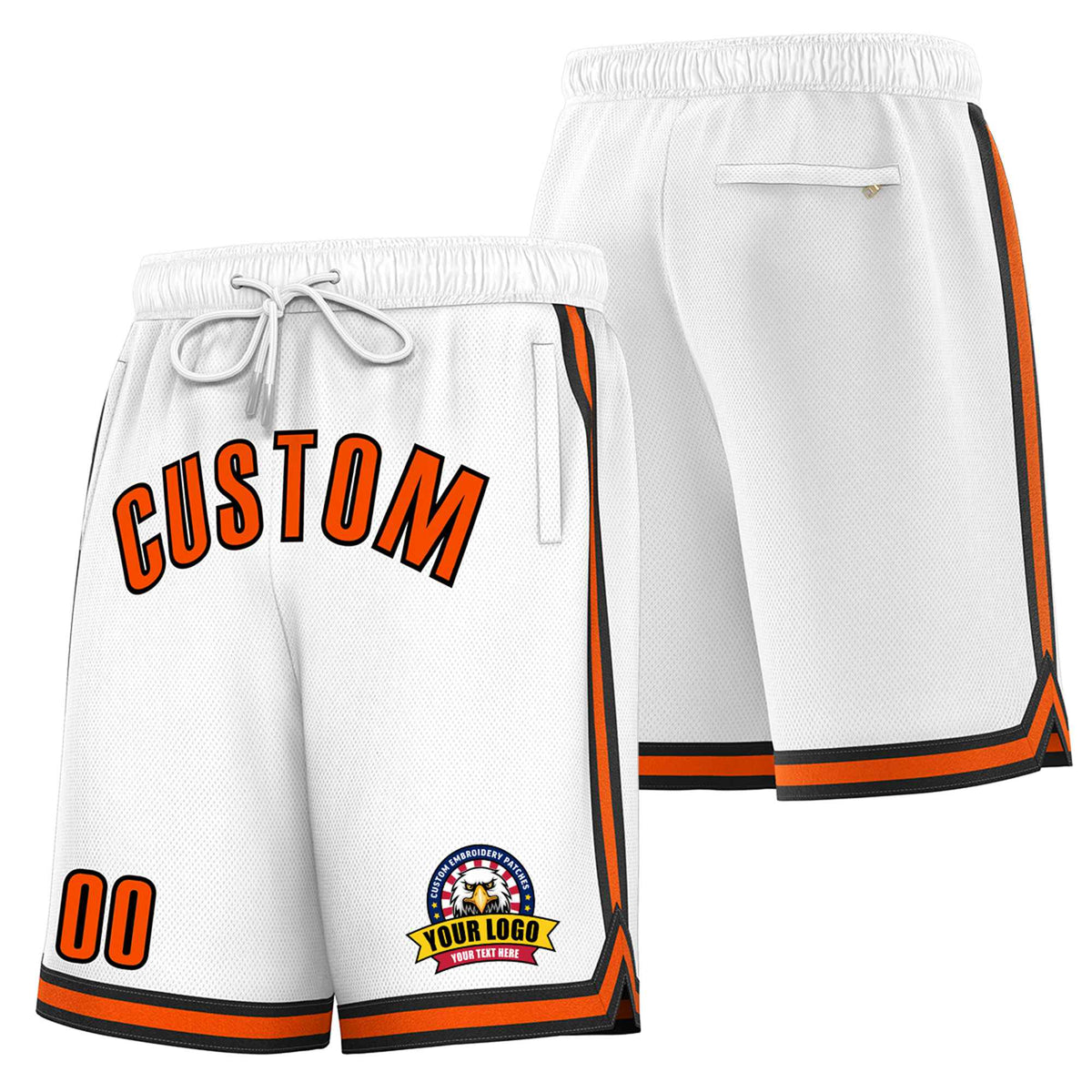 Custom White Orange-Black Sport Basketball Shorts