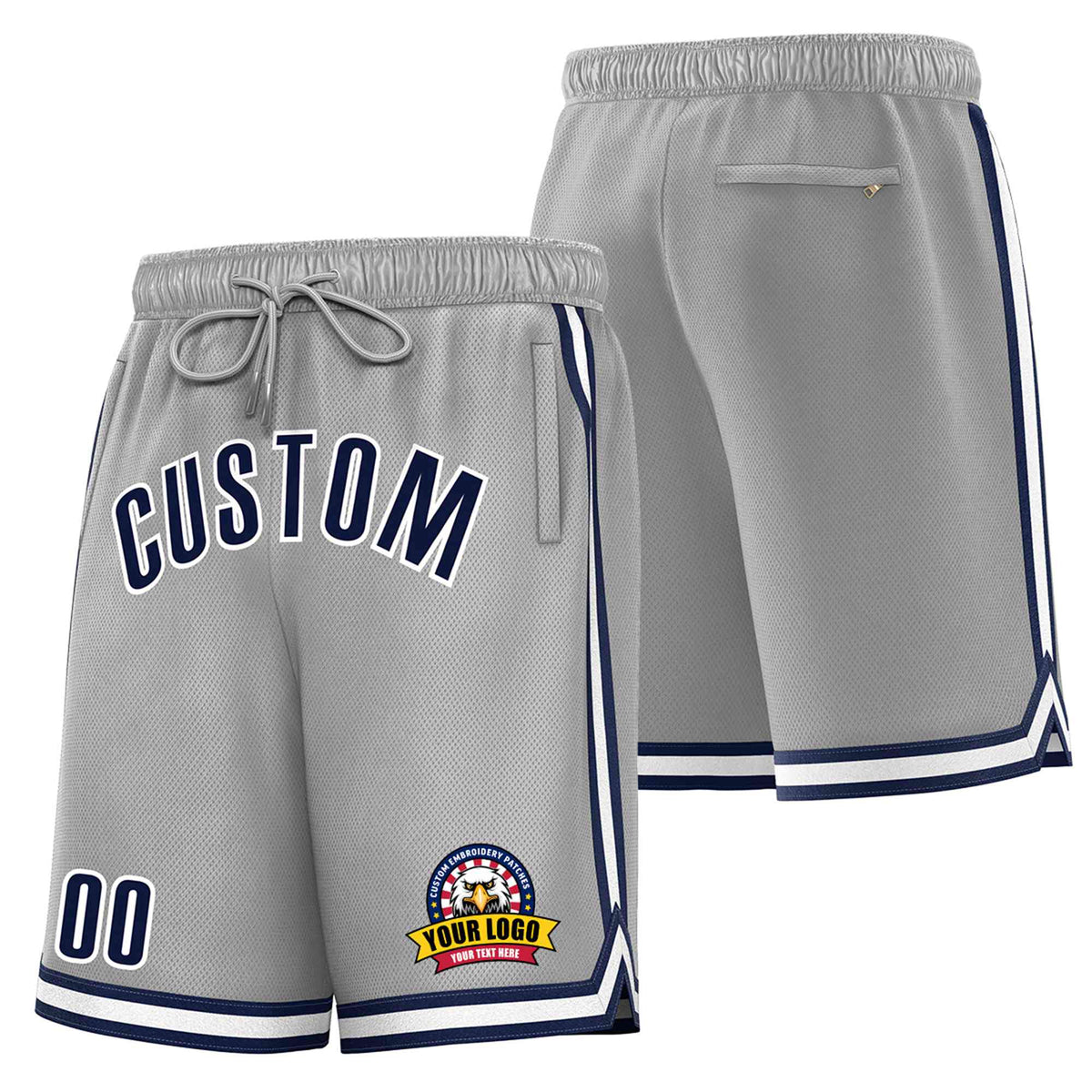 Custom Gray Navy-White Sport Basketball Shorts