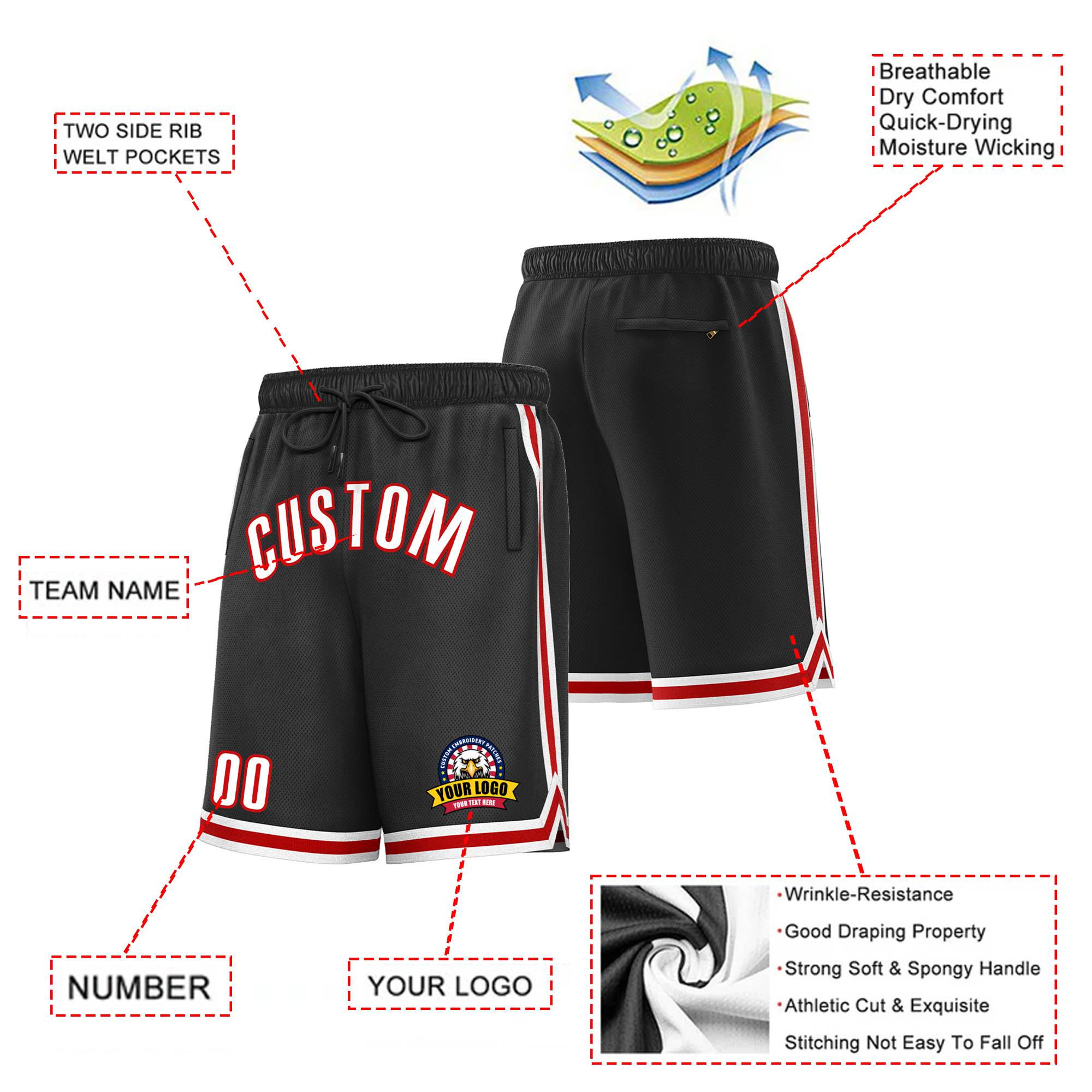 Custom Black Red-White Sport Basketball Shorts