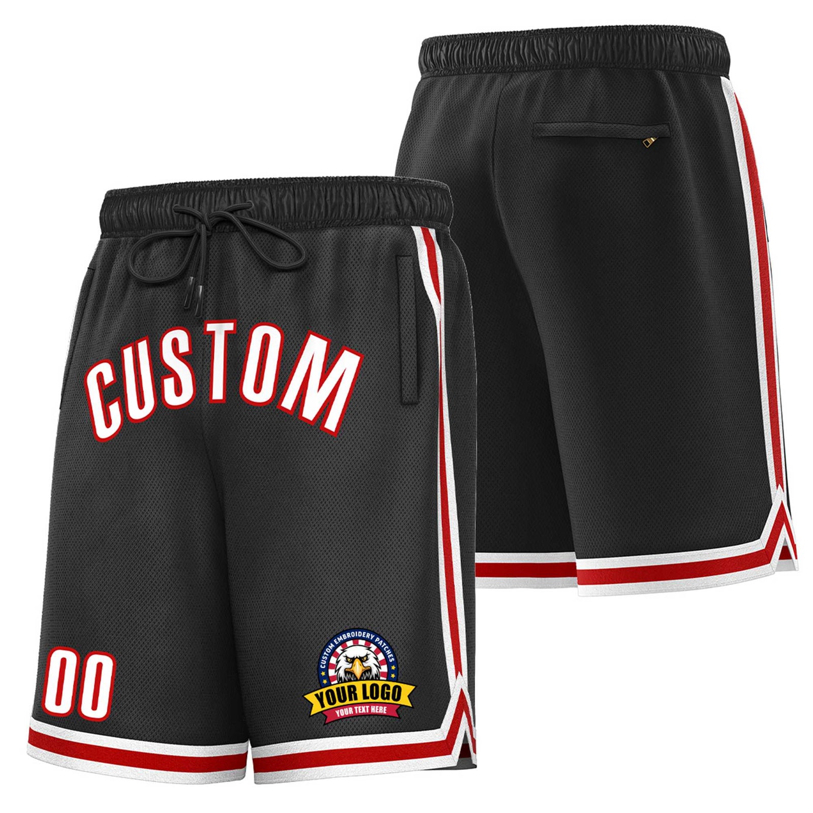 Custom Black Red-White Sport Basketball Shorts