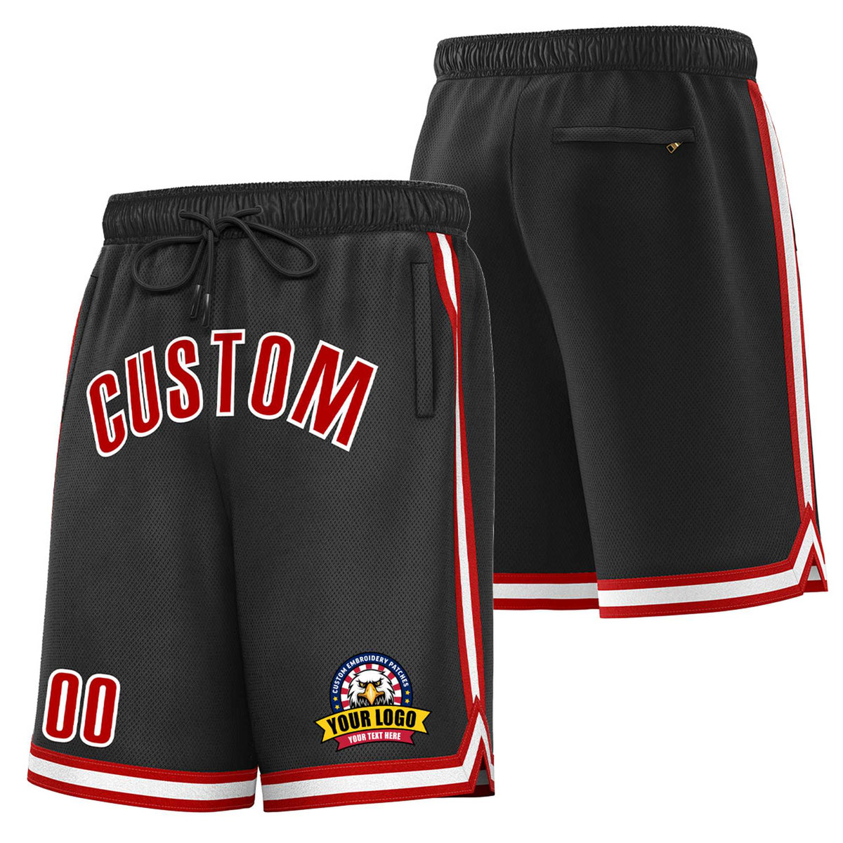 Custom Black Red-White Sport Basketball Shorts