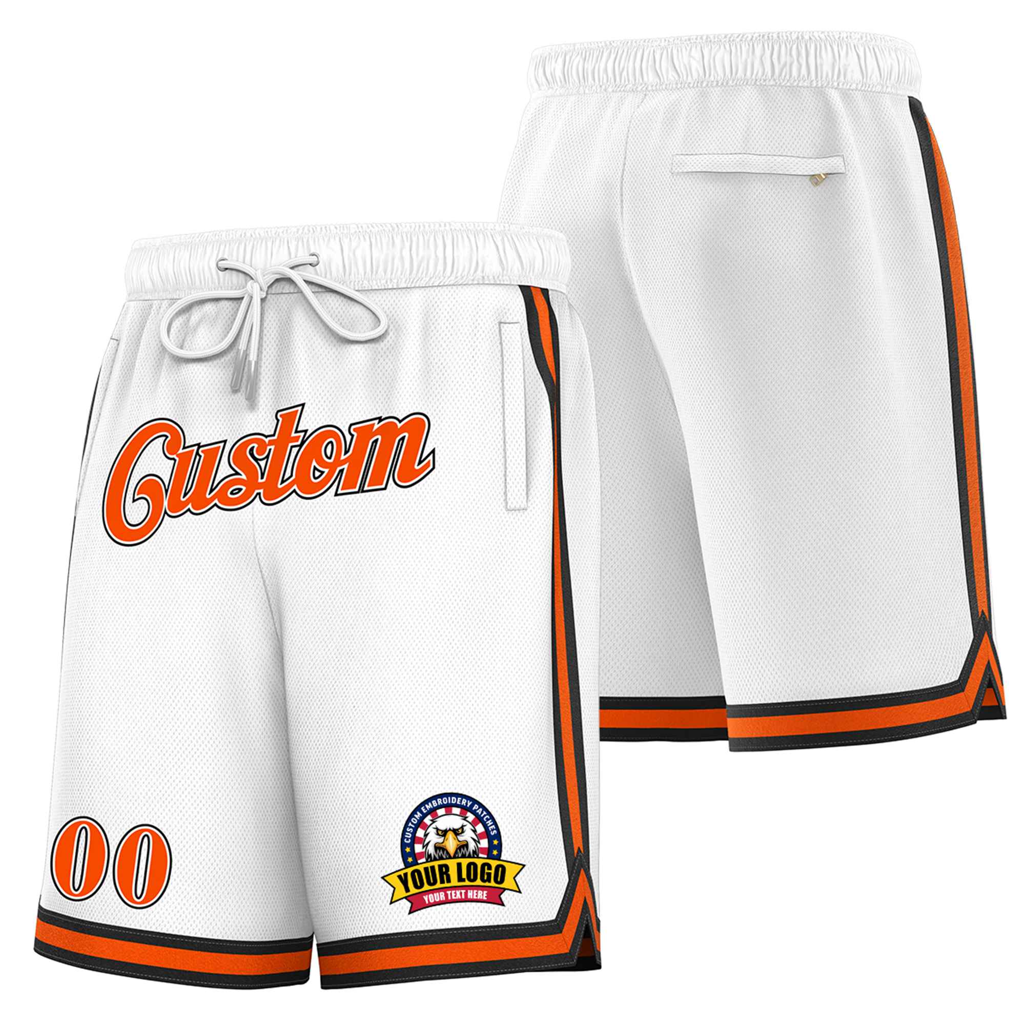 Custom White Orange-Black Personalized Basketball Shorts