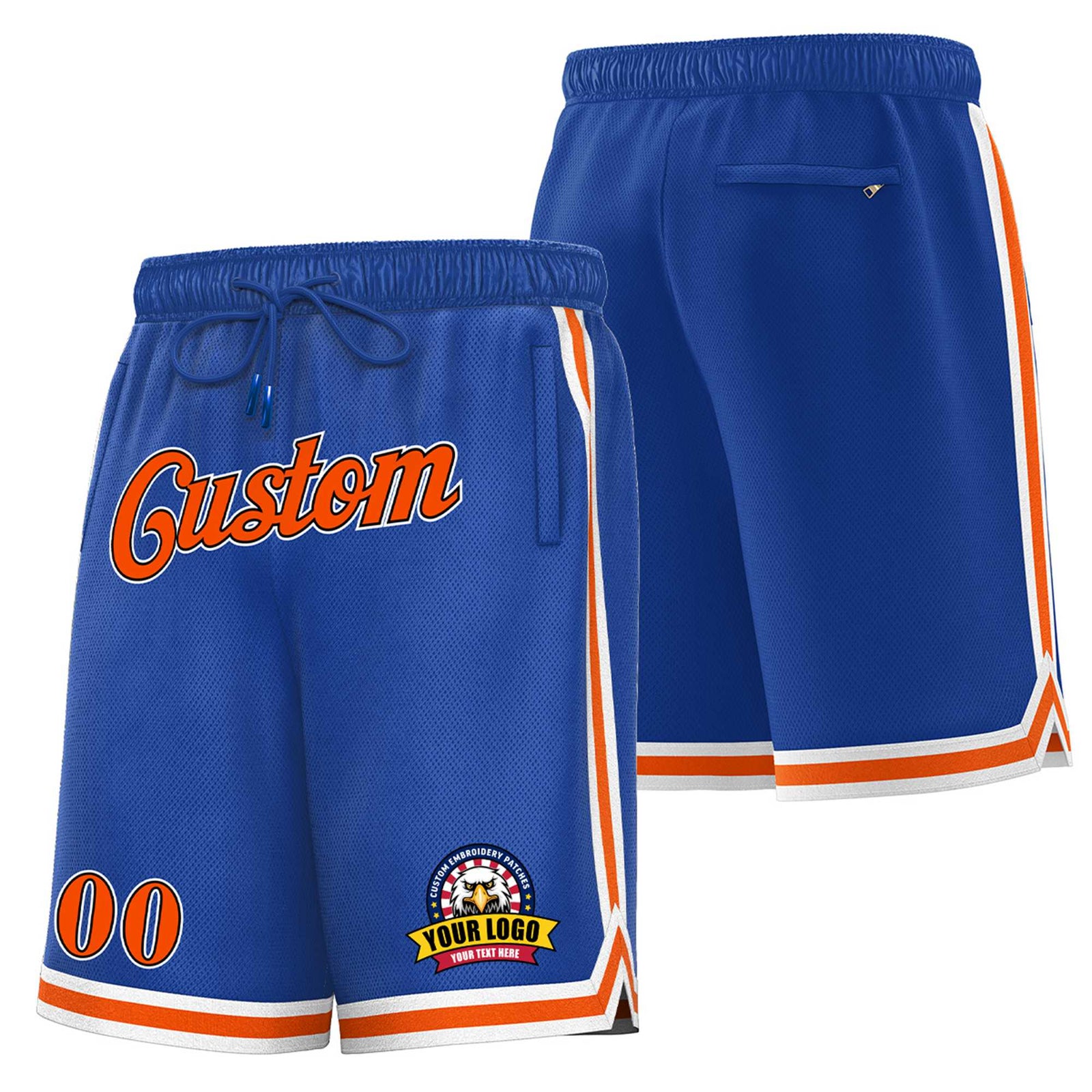 Custom Blue Orange-White Personalized Basketball Shorts