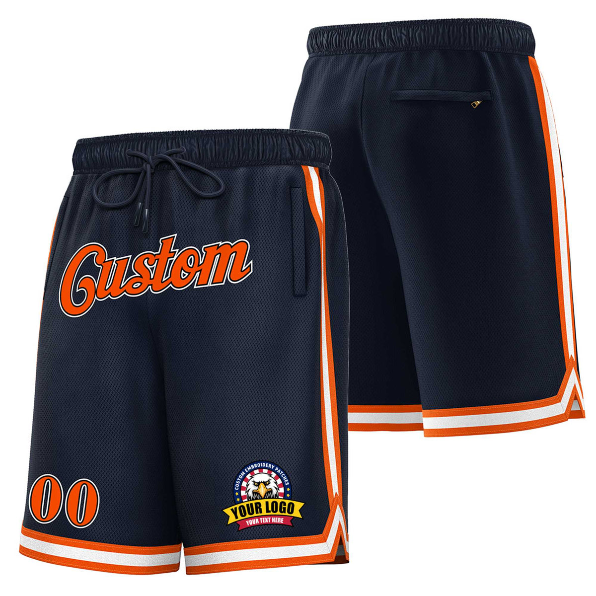 Custom Black Orange-White Personalized Basketball Shorts