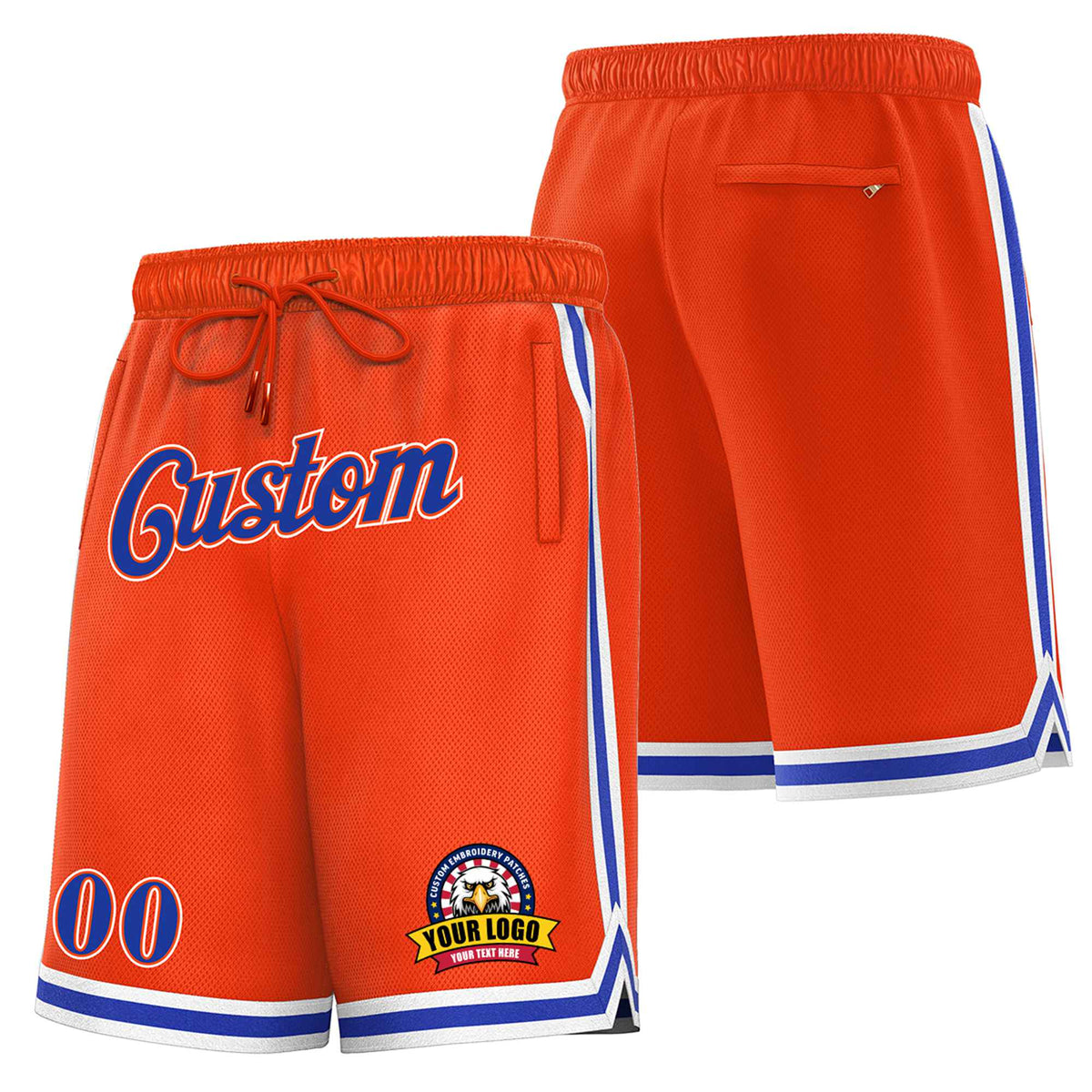 Custom Orange Blue-White Personalized Basketball Shorts