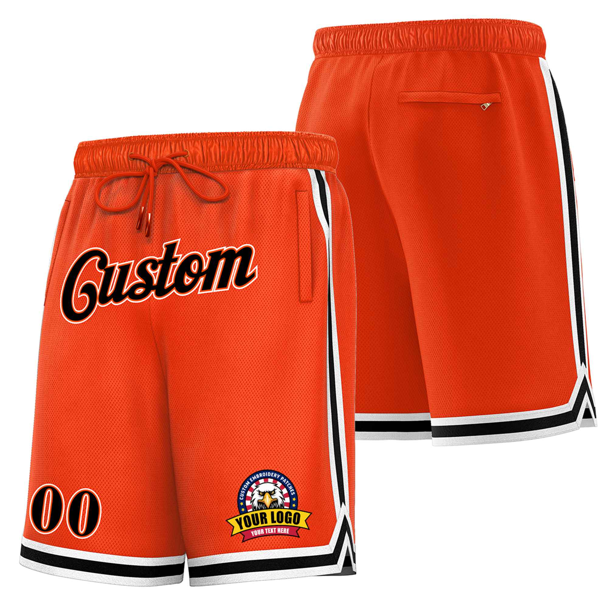 Custom Orange Black-White Personalized Basketball Shorts