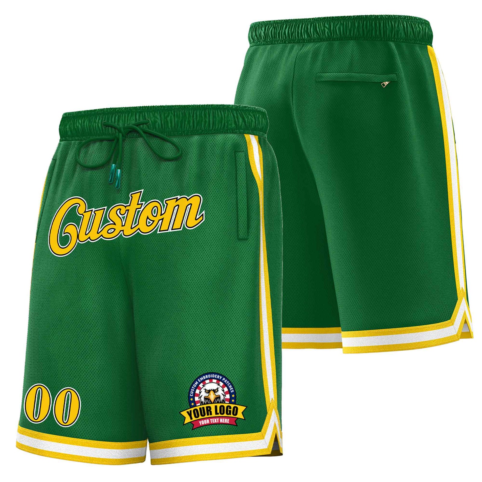 Custom Green Yellow-White Personalized Basketball Shorts