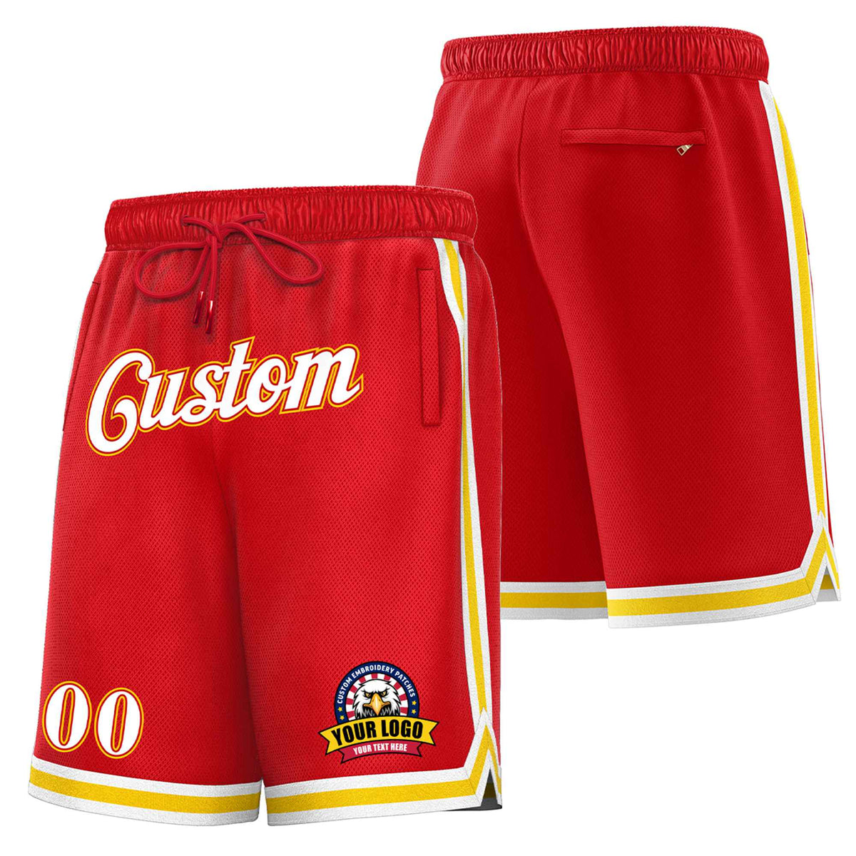 Custom Red White-Yellow Personalized Basketball Shorts