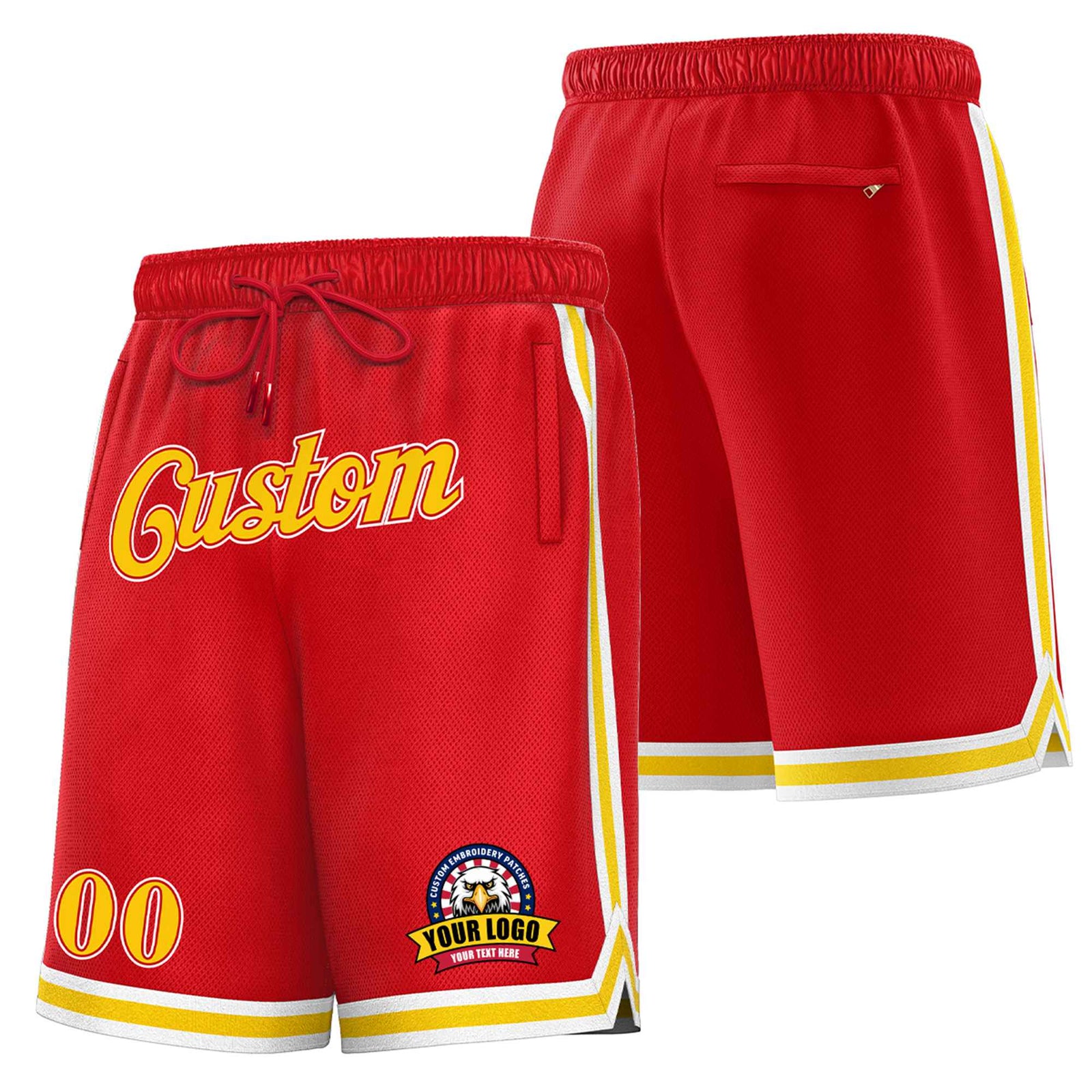 Custom Red Yellow-White Personalized Basketball Shorts