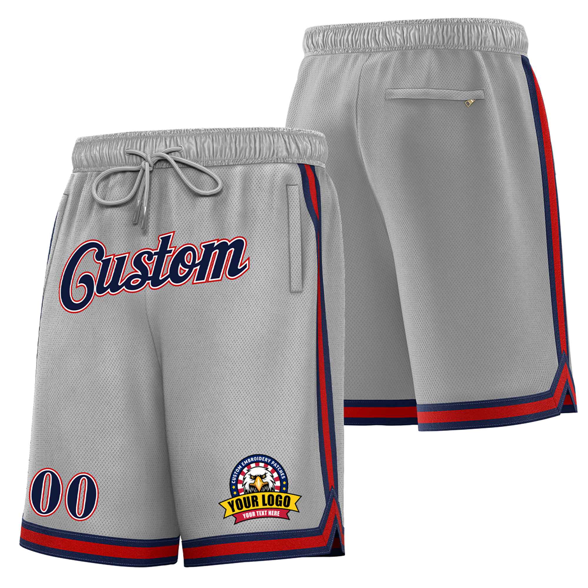 Custom Gray Navy-Blue Personalized Basketball Shorts