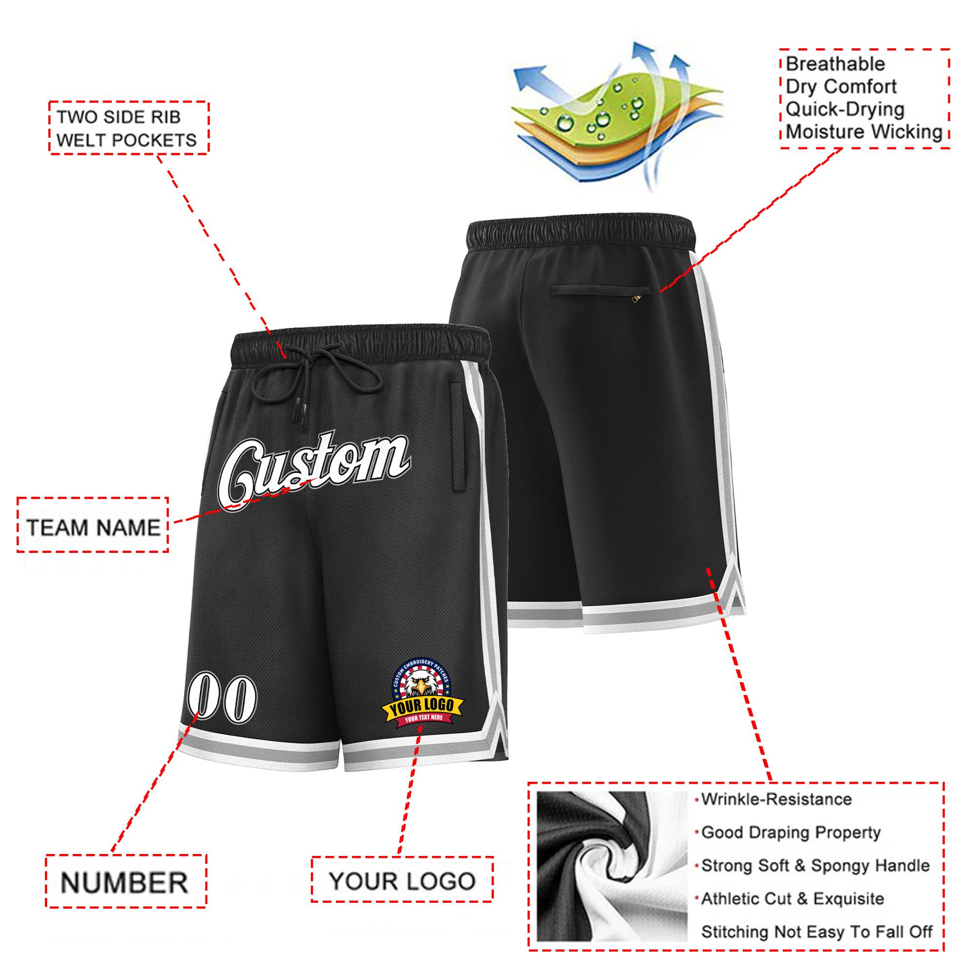 Custom Black White-Gray Personalized Basketball Shorts