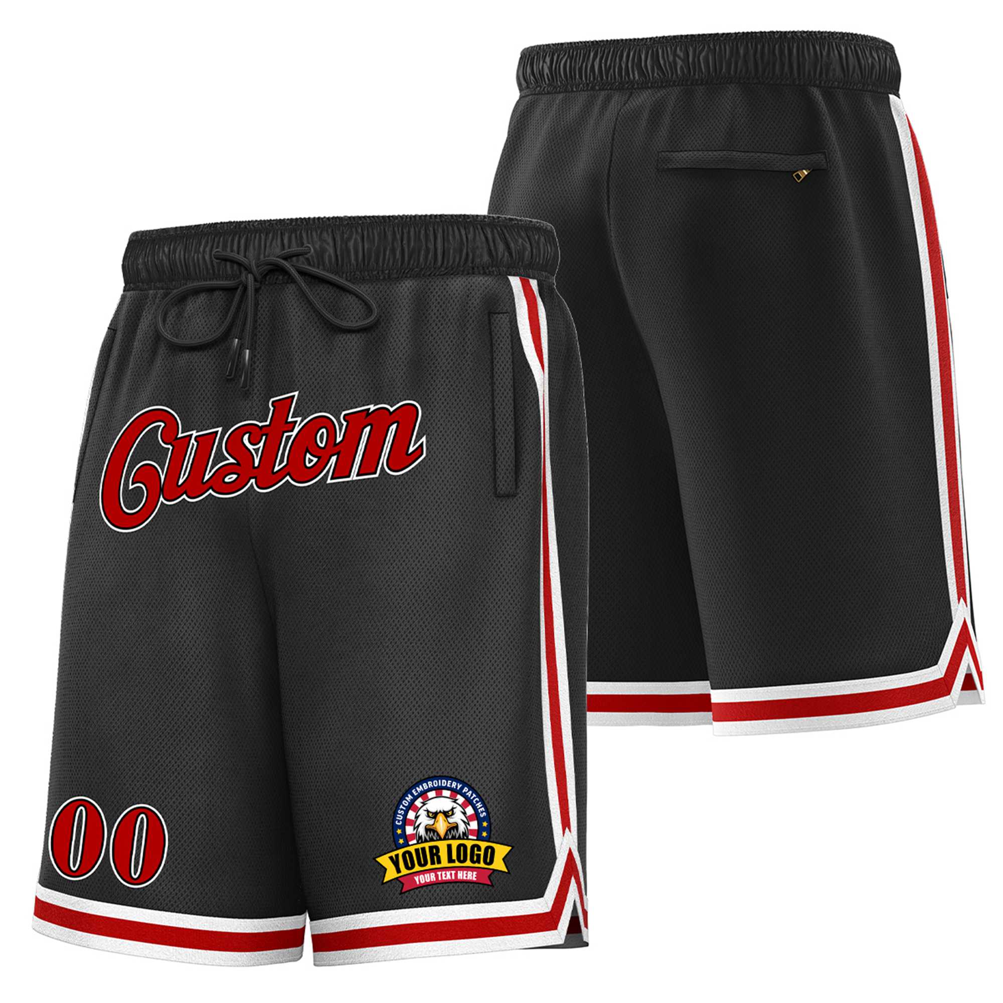 Custom Black Red-White Personalized Basketball Shorts