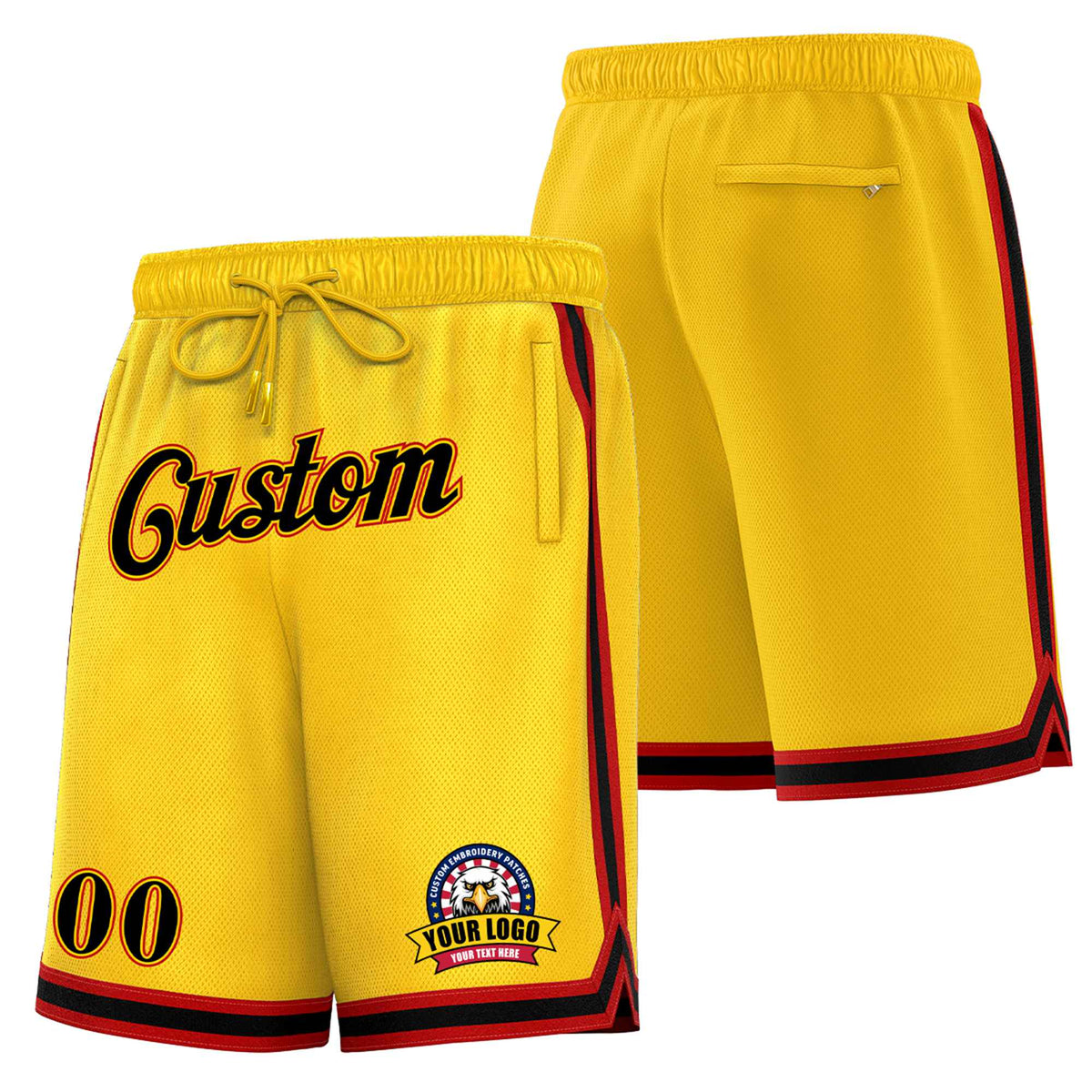 Custom Yellow Black-Red Personalized Basketball Shorts