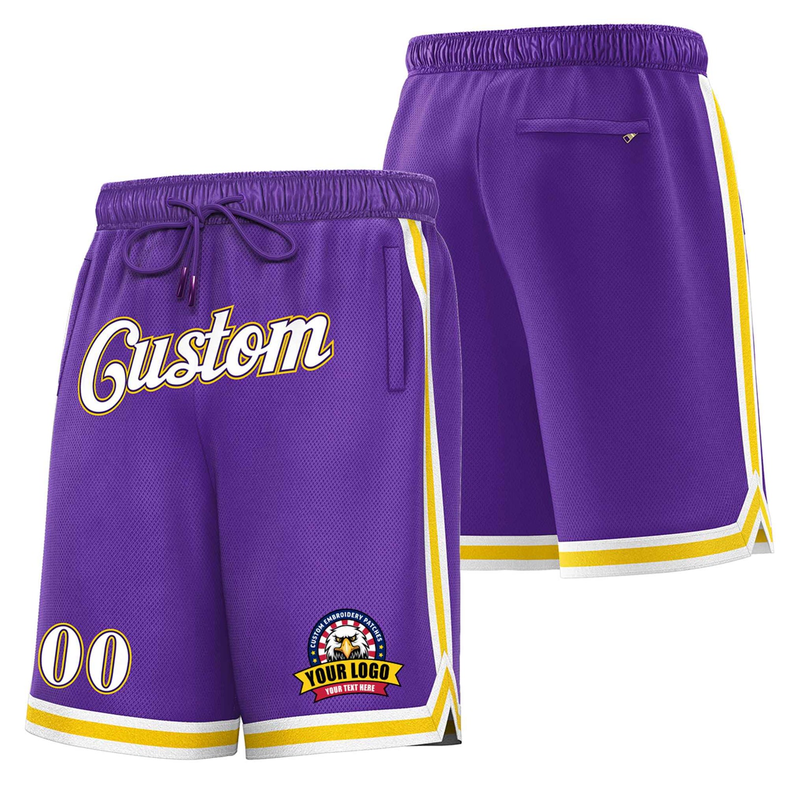 Custom Purple White-Yellow Personalized Basketball Shorts