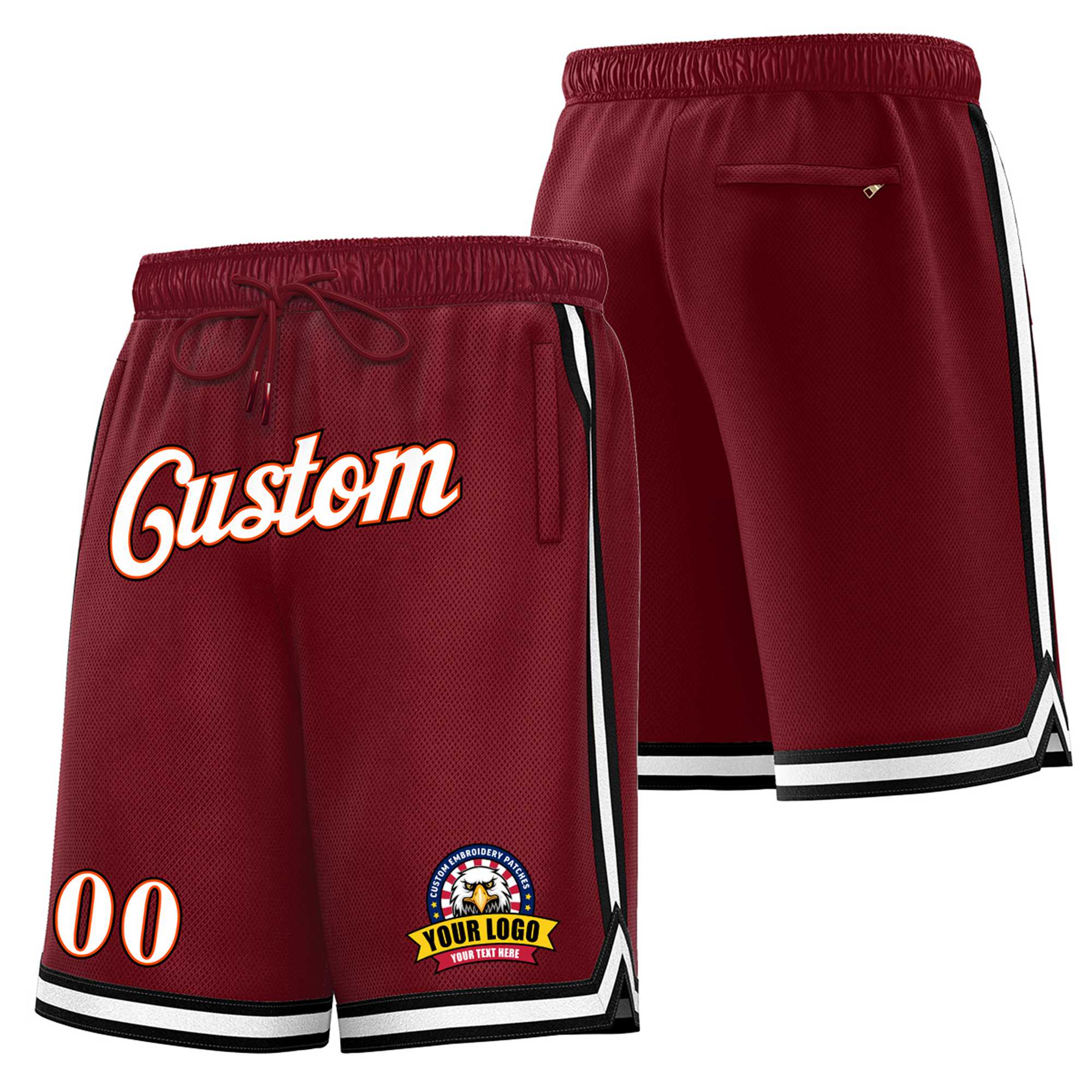 Custom Maroon White-Black Personalized Basketball Shorts