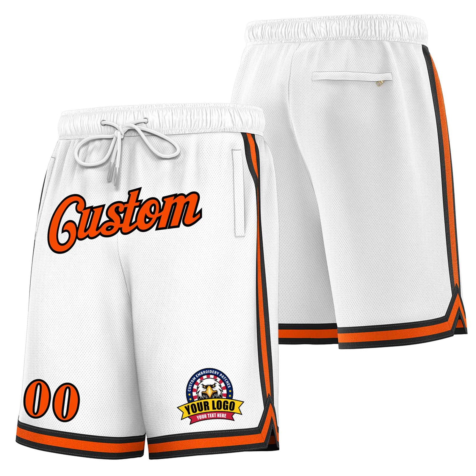 Custom White Orange-Black Personalized Basketball Shorts