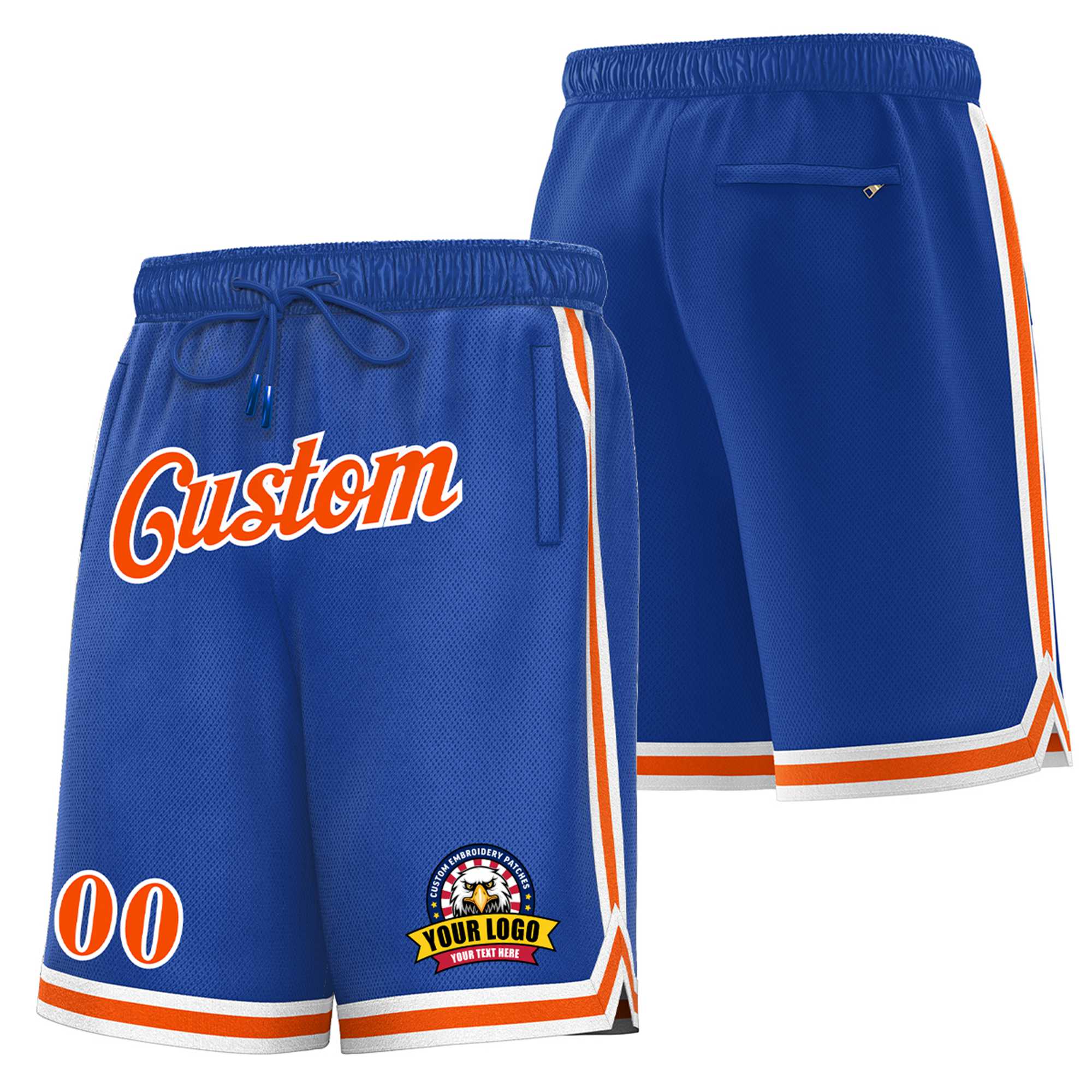 Custom Blue Orange-White Personalized Basketball Shorts