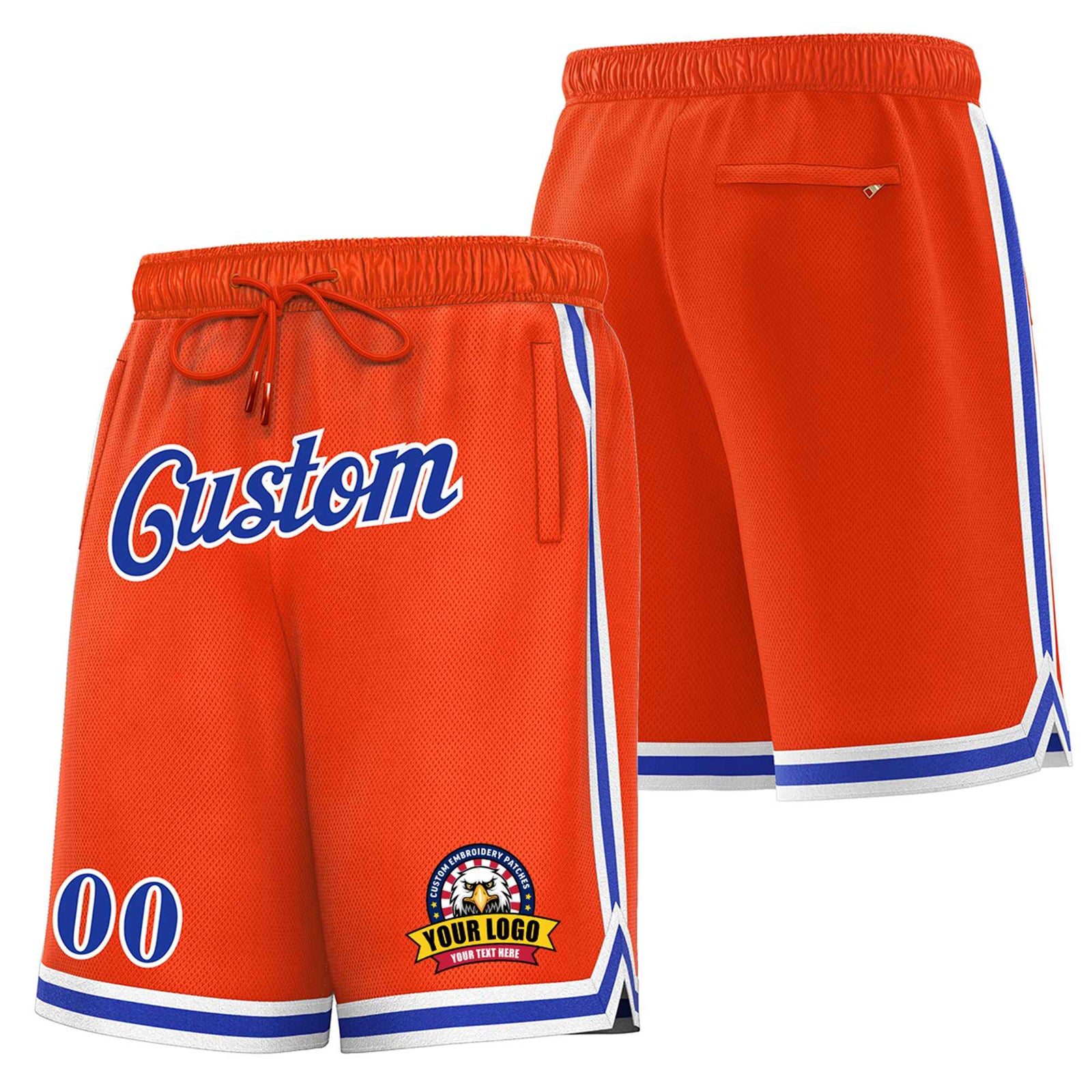 Custom Orange Blue-White Personalized Basketball Shorts