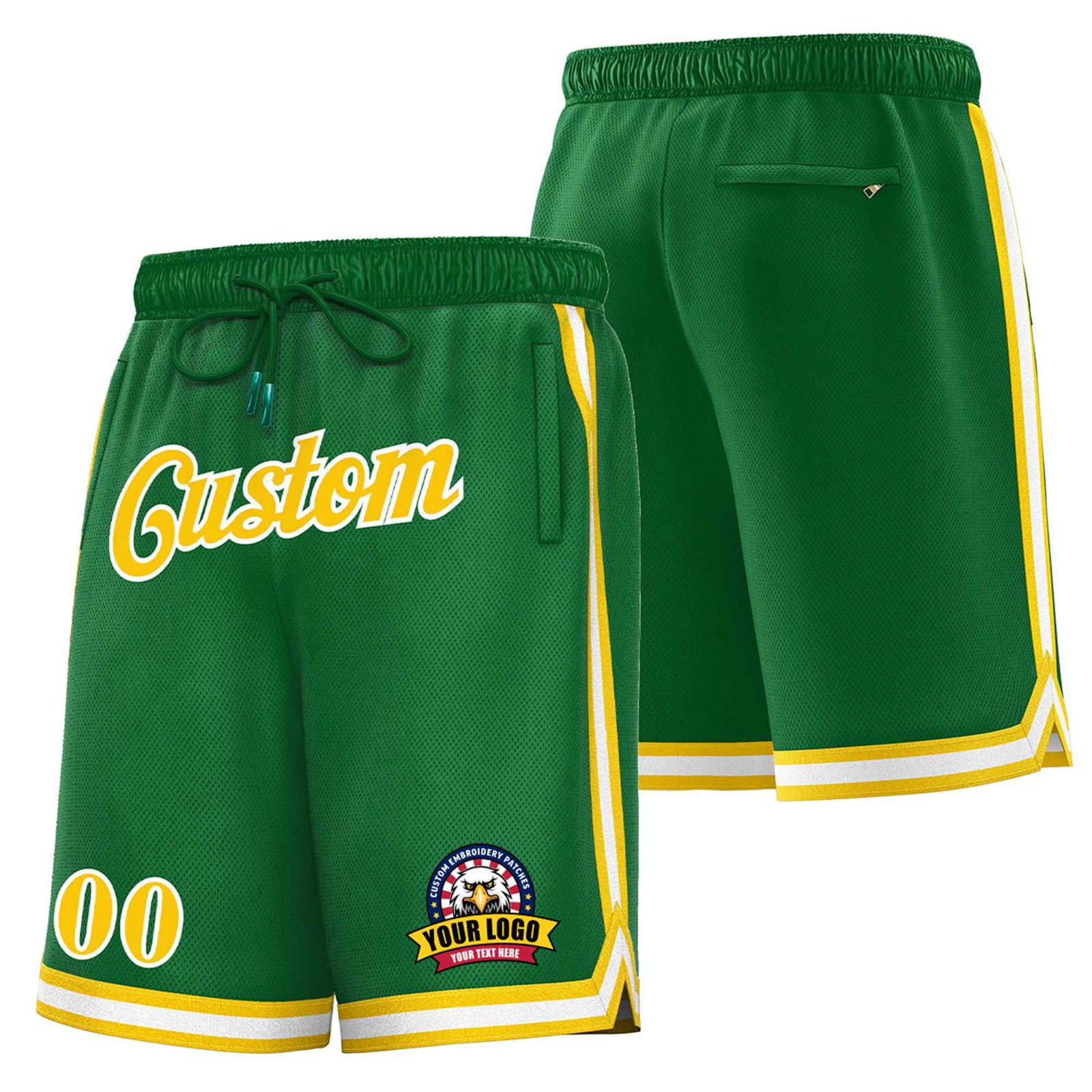 Custom Green Yellow-White Personalized Basketball Shorts