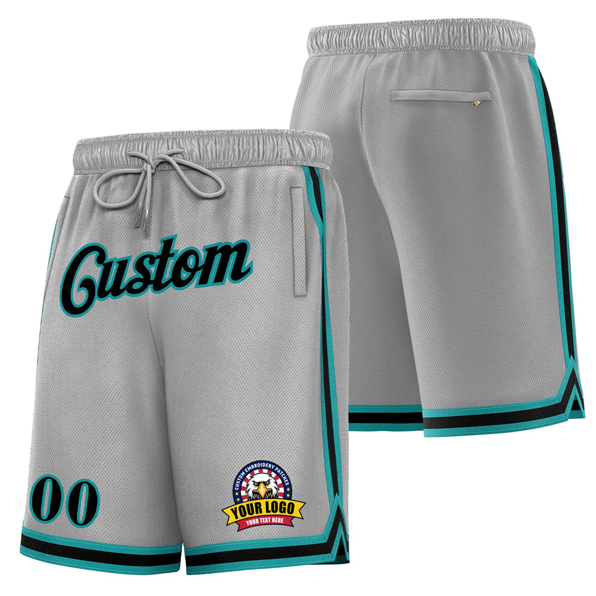 Custom Gray Black-Aqua Personalized Basketball Shorts