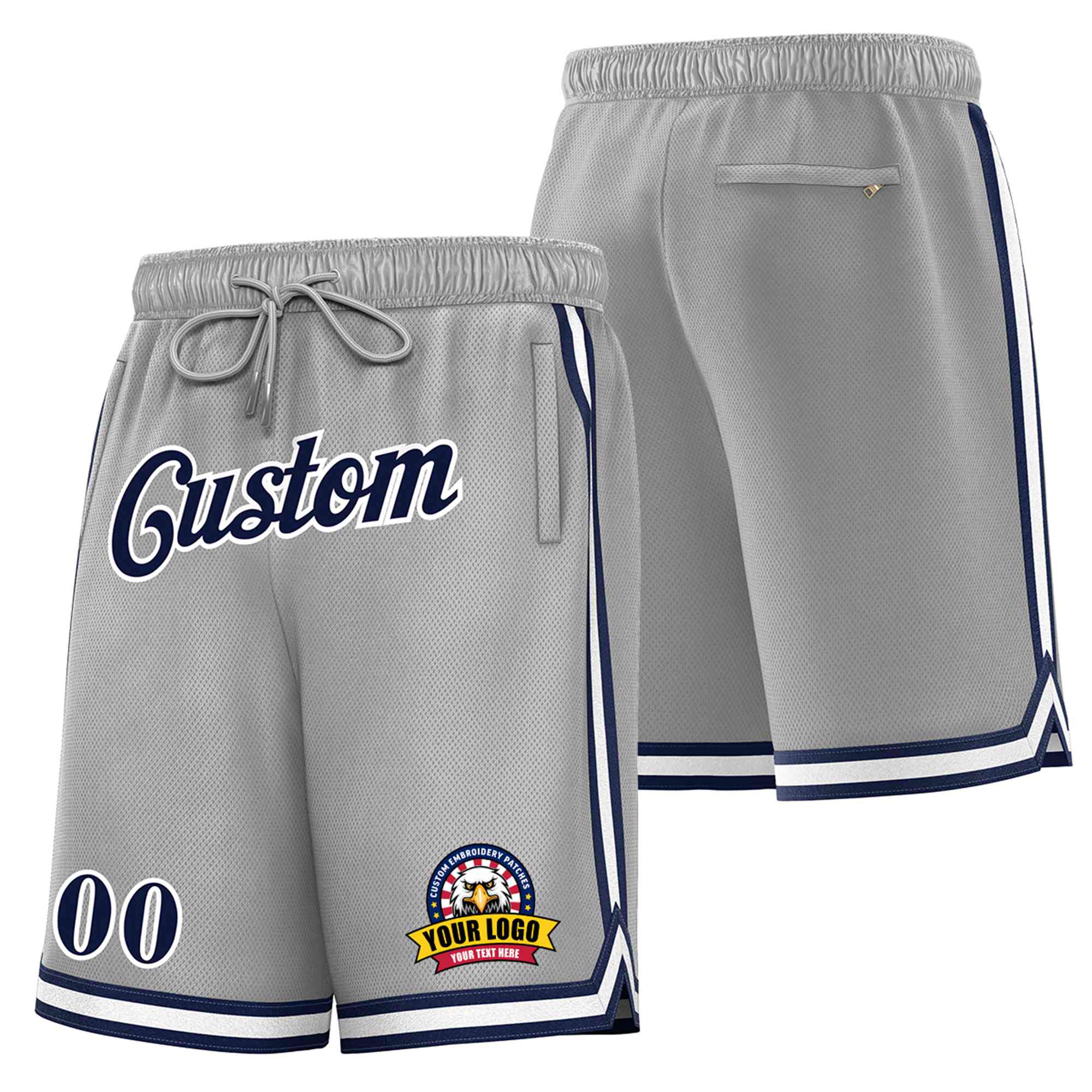 Custom Gray Navy-White Personalized Basketball Shorts