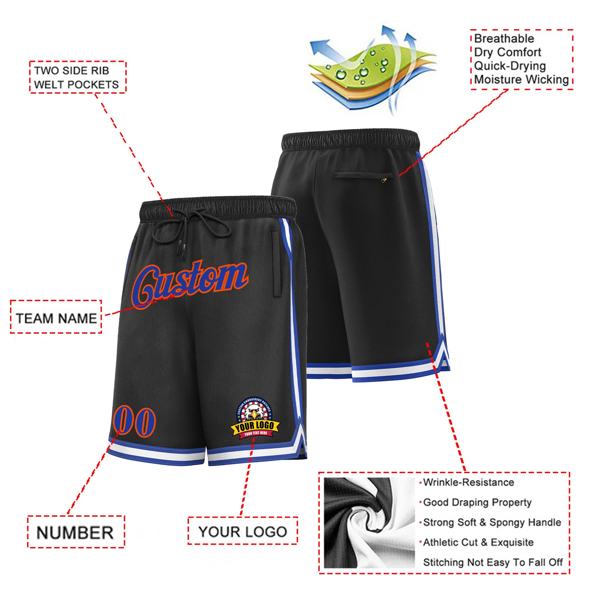 Custom Black Blue-Red Personalized Basketball Shorts