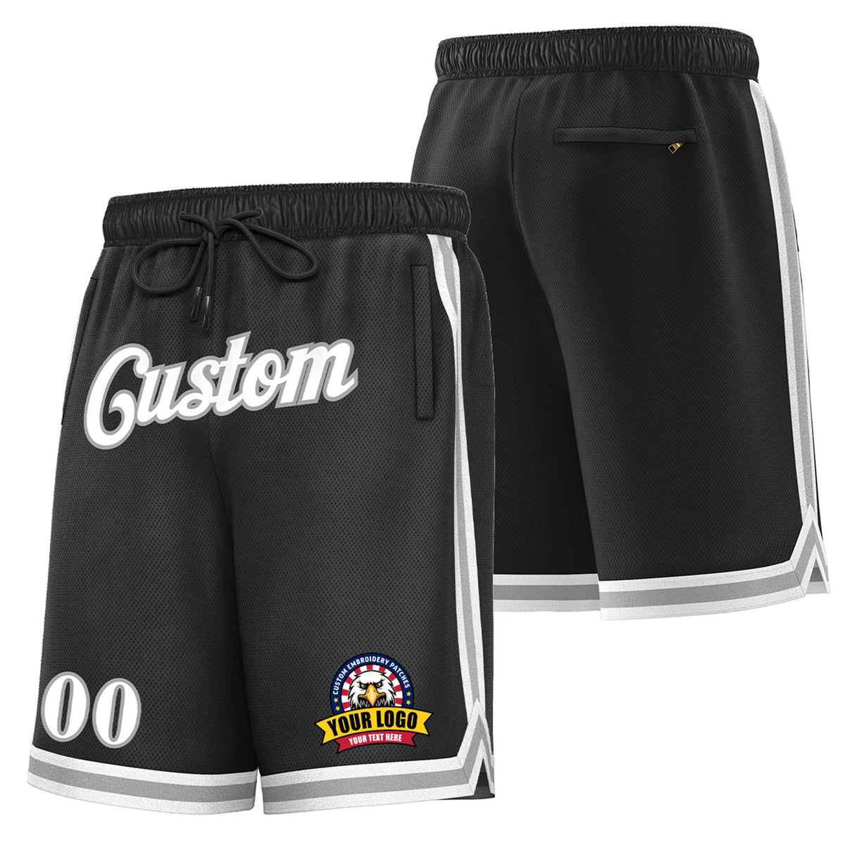 Custom Black White-Gray Personalized Basketball Shorts