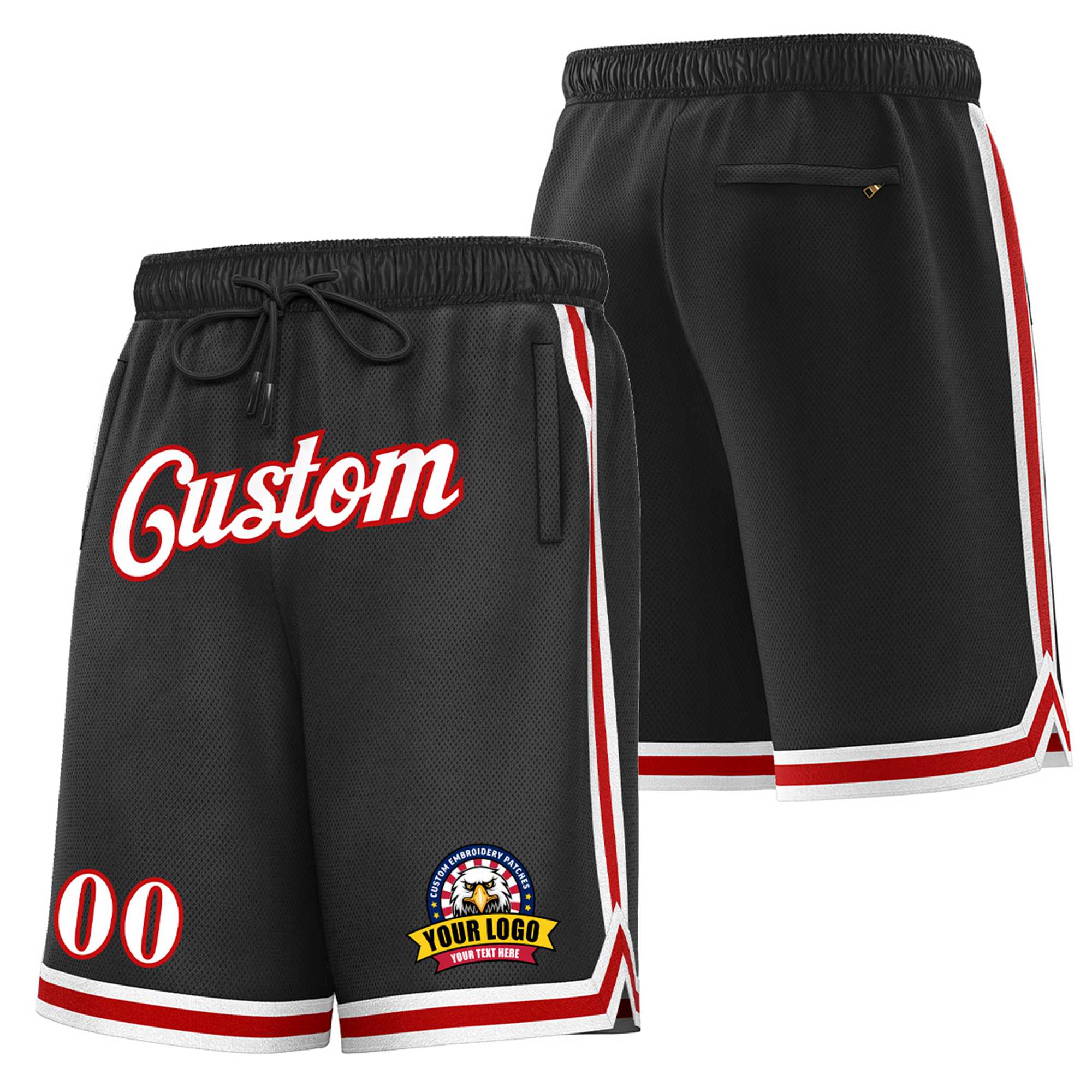 Custom Black White-Red Personalized Basketball Shorts