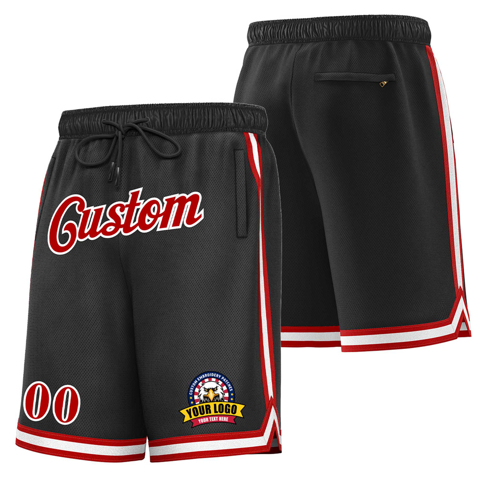 Custom Black Red-White Personalized Basketball Shorts