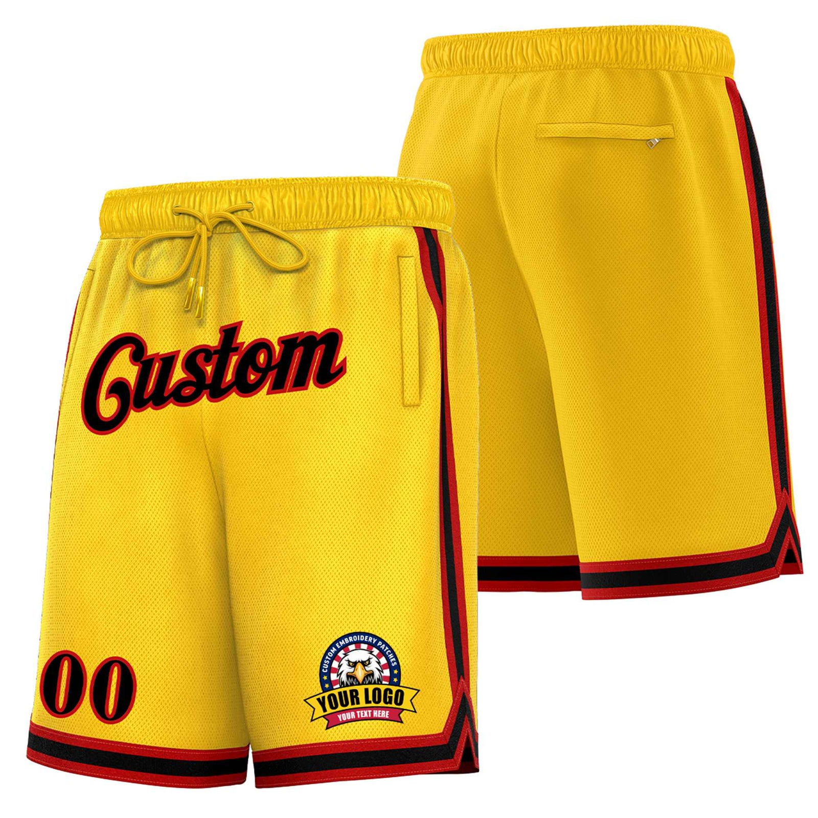 Custom Yellow Black-Red Personalized Basketball Shorts