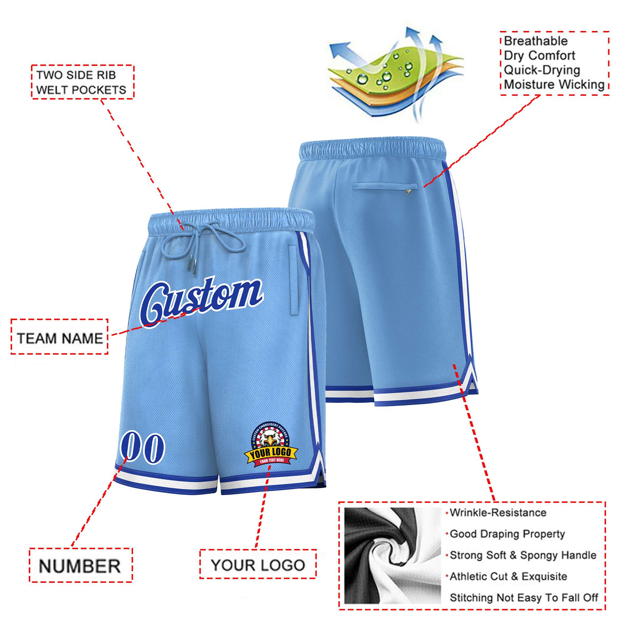 Custom Royal Blue-White Personalized Basketball Shorts