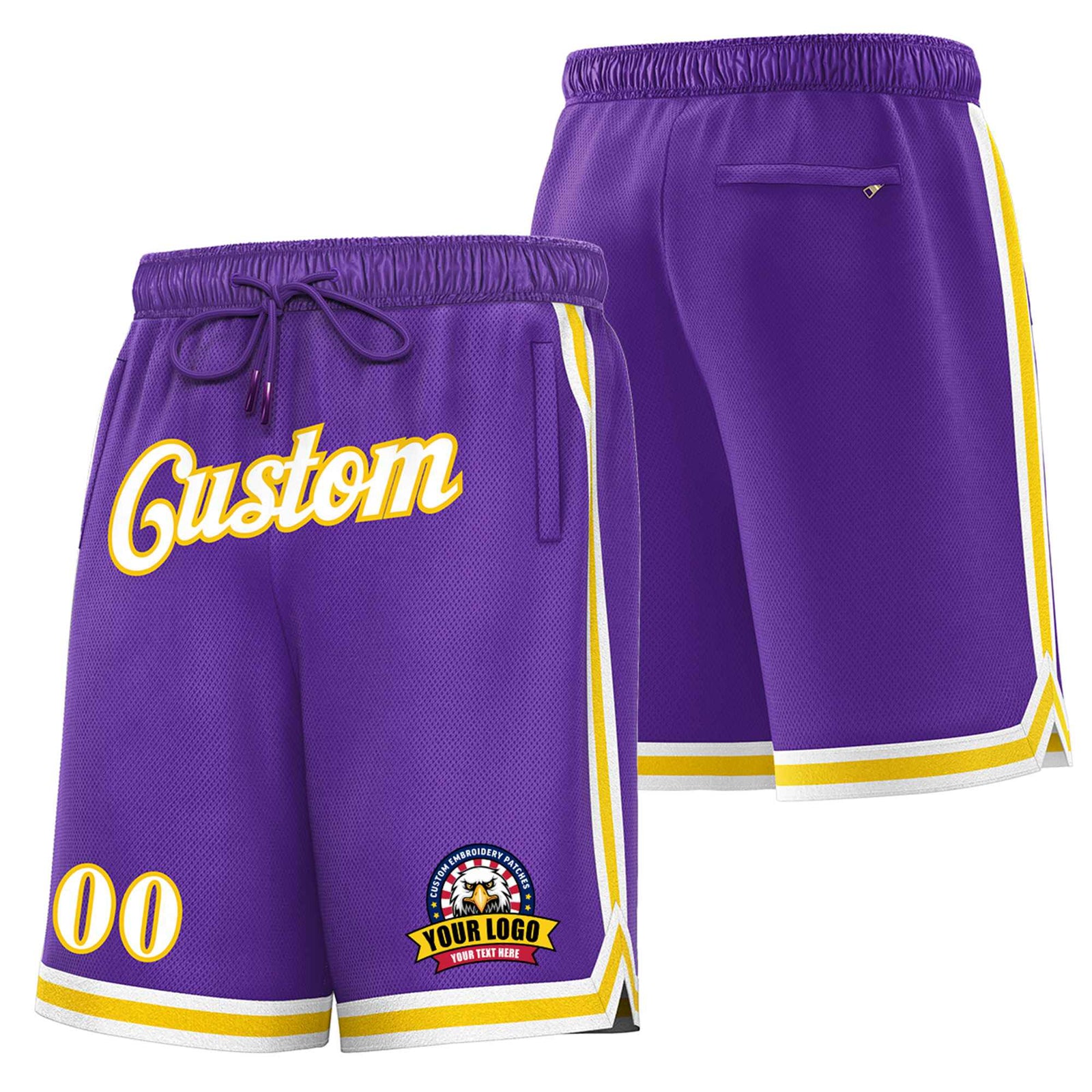 Custom Purple White-Yellow Personalized Basketball Shorts