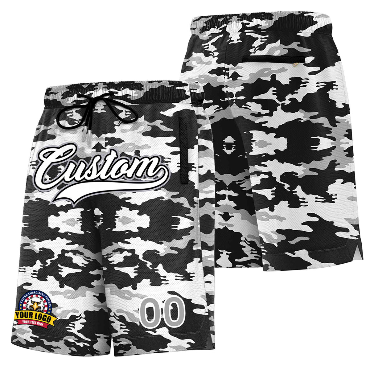 Custom Black White Black Camo Basketball Shorts