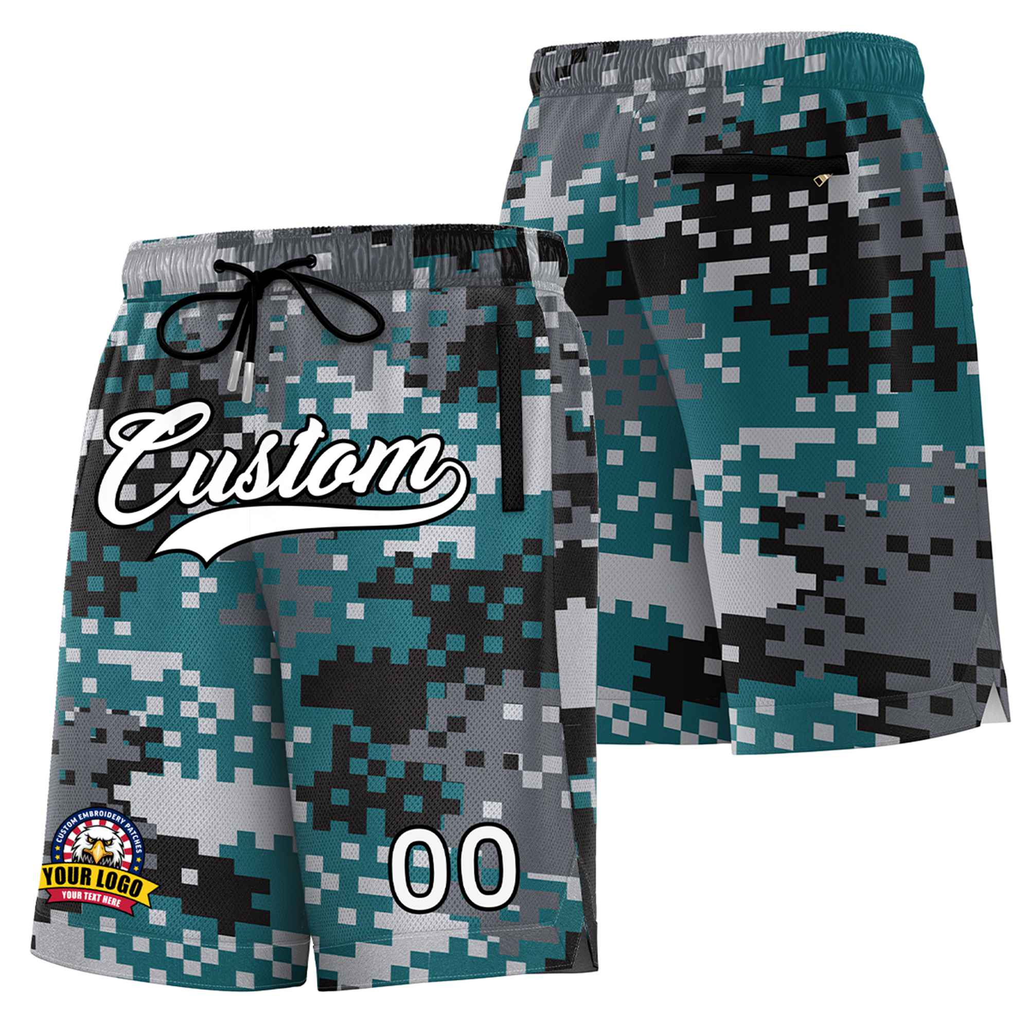 Custom Gray White Black Camo Basketball Shorts