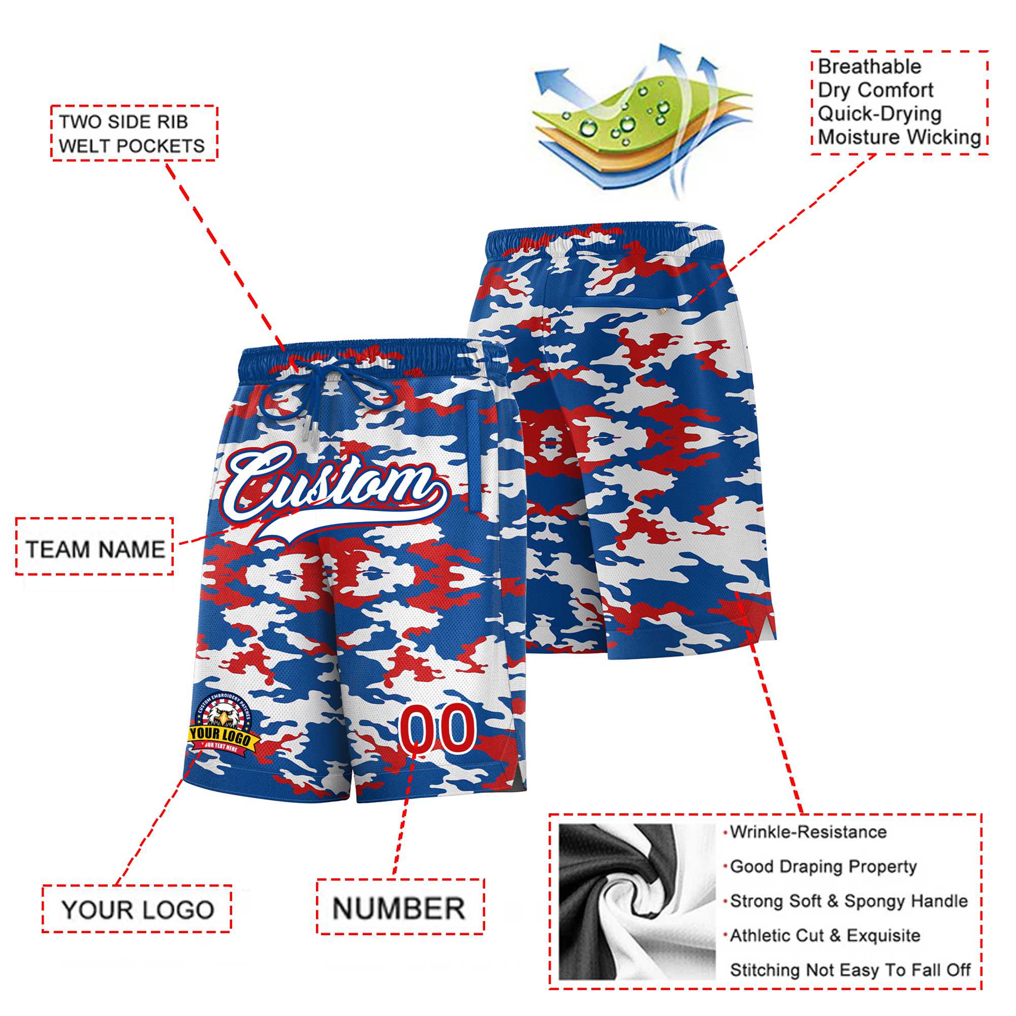 Custom Royal White Royal Camo Basketball Shorts