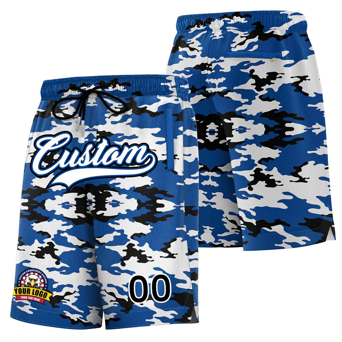 Custom Royal White Royal Camo Basketball Shorts